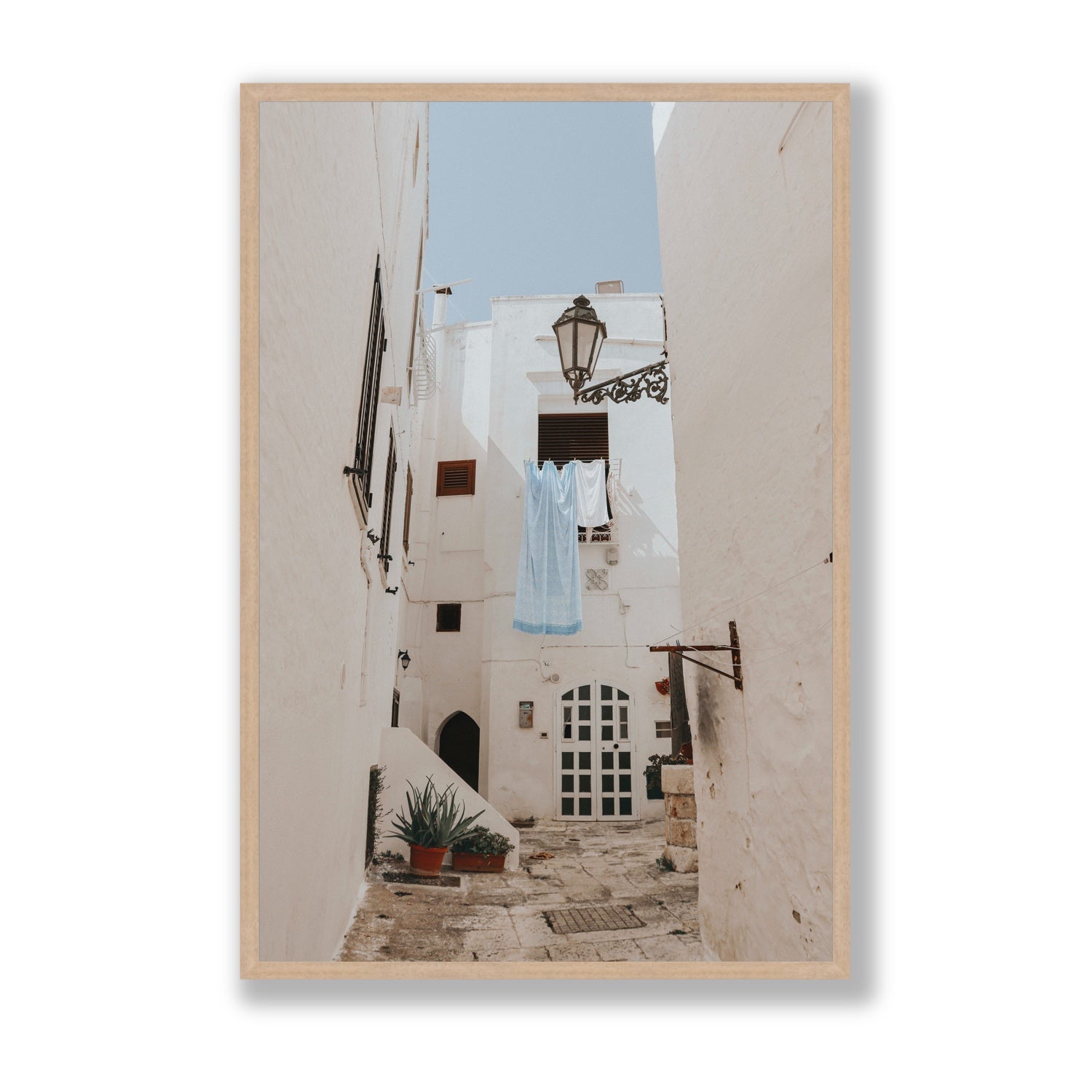 Laundry Day fine art print, Puglia, Italy, Statement, Natural Oak Frame · Full Bleed, Fine Art Print