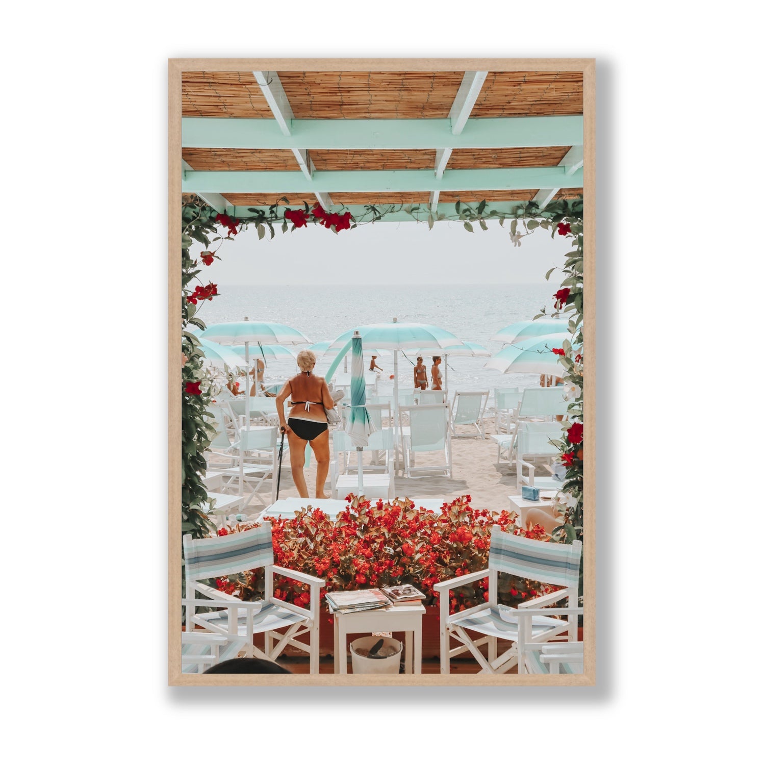 Nonna's Italian Escape Alassio Italian wall art Statement full-bleed fine art print in natural oak frame