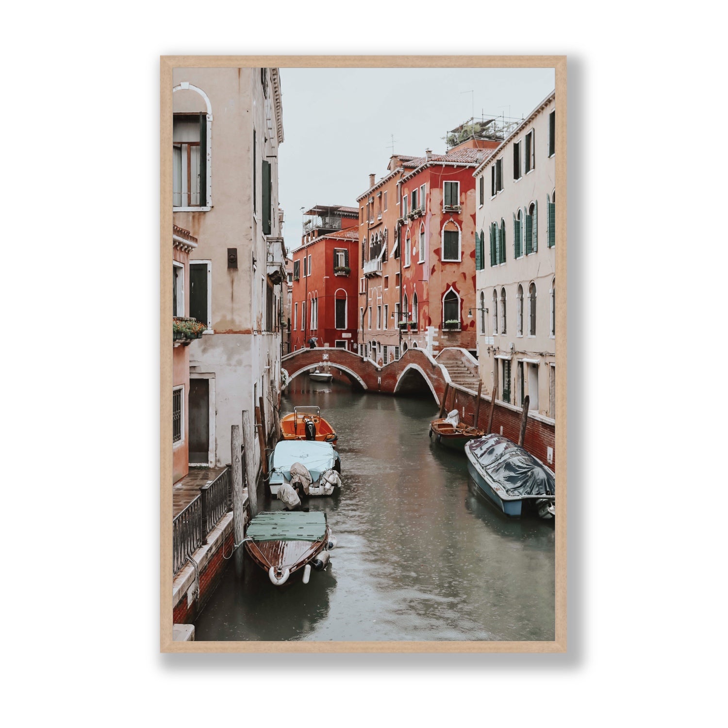 City of Water Venice Italian Mediterranean decor wall art Statement full-bleed fine art print in natural oak frame