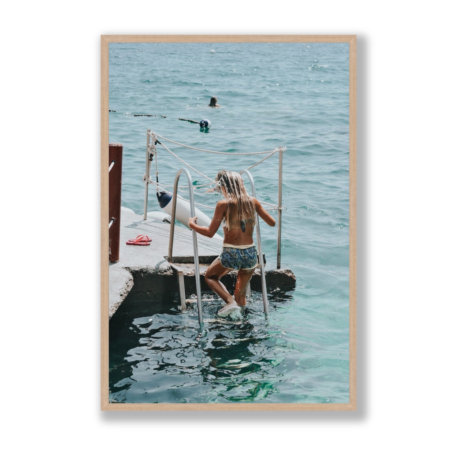 Little Mermaid Capri Mediterranean wall art Statement full-bleed fine art print in natural oak frame