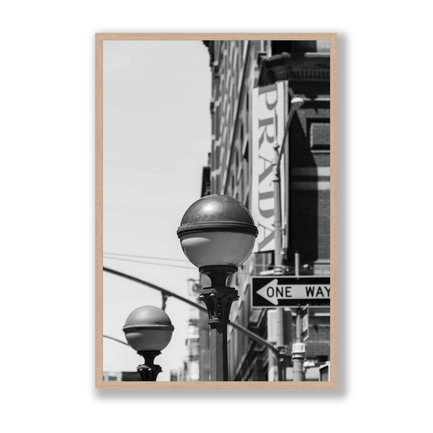 Subway Style New York NYC Black & White wall art Statement full-bleed fine art print in natural oak frame
