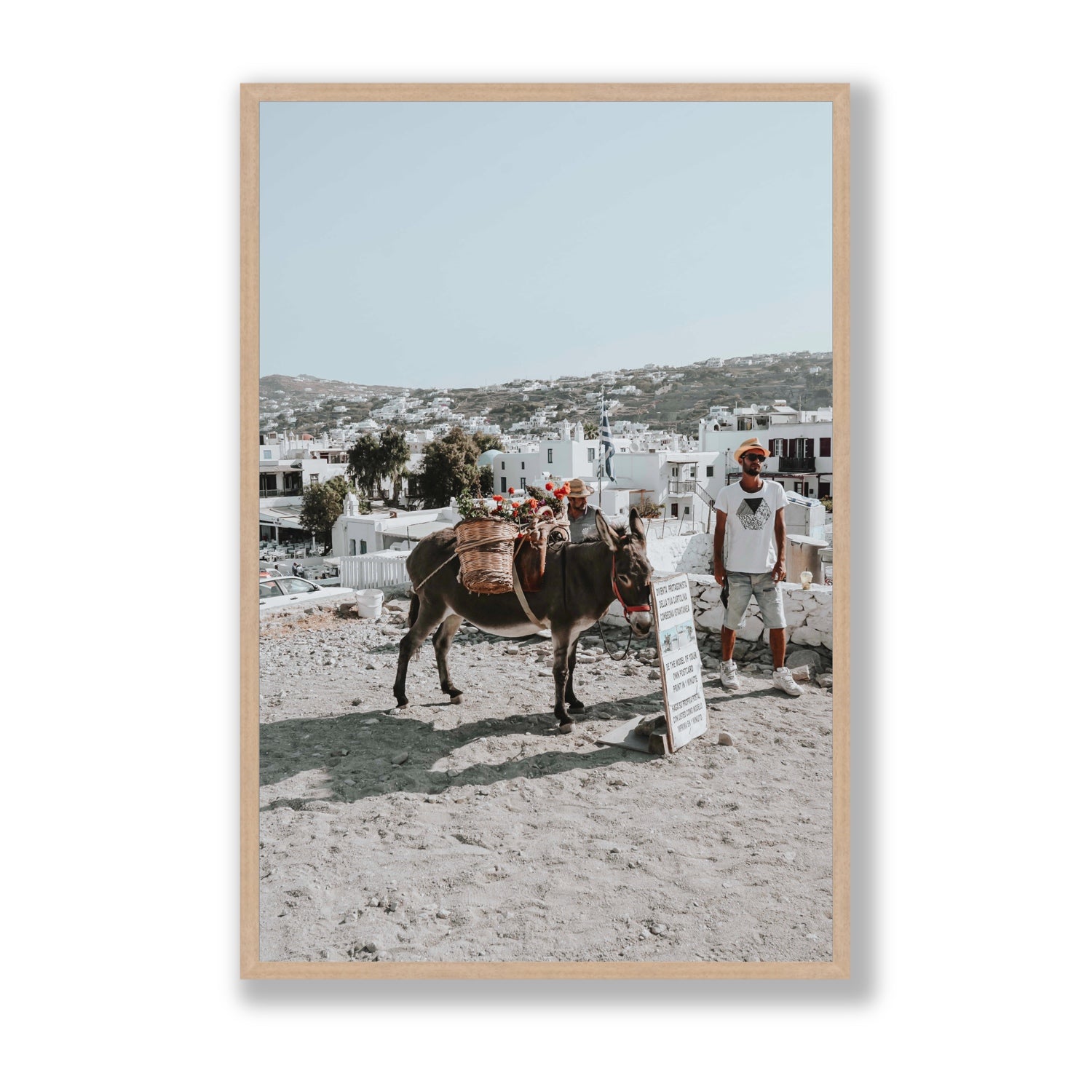 Let The Journey Begin Mykonos Greek island wall art Statement full-bleed fine art print in natural oak frame