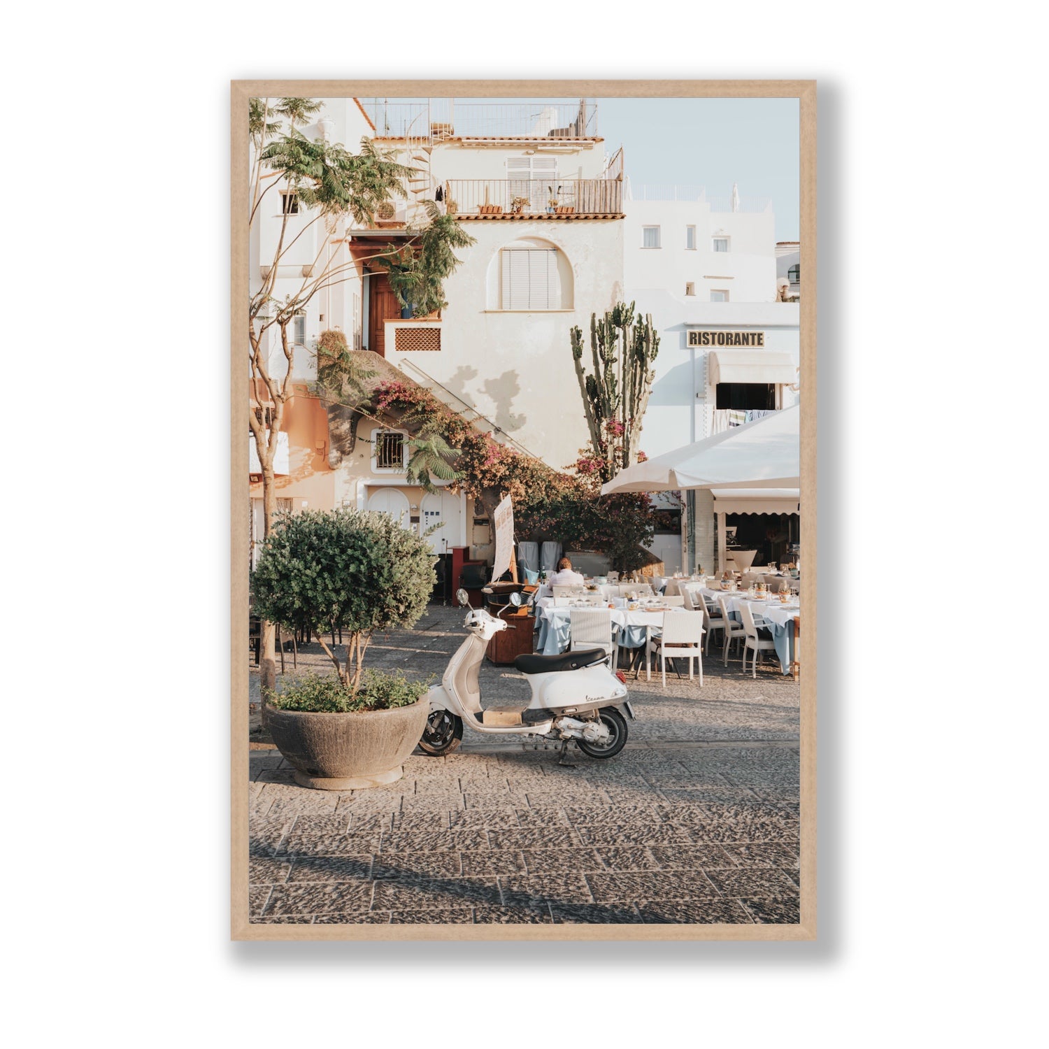Ristorante Ischia Italian Mediterranean decor wall art Statement full-bleed fine art print in natural oak frame