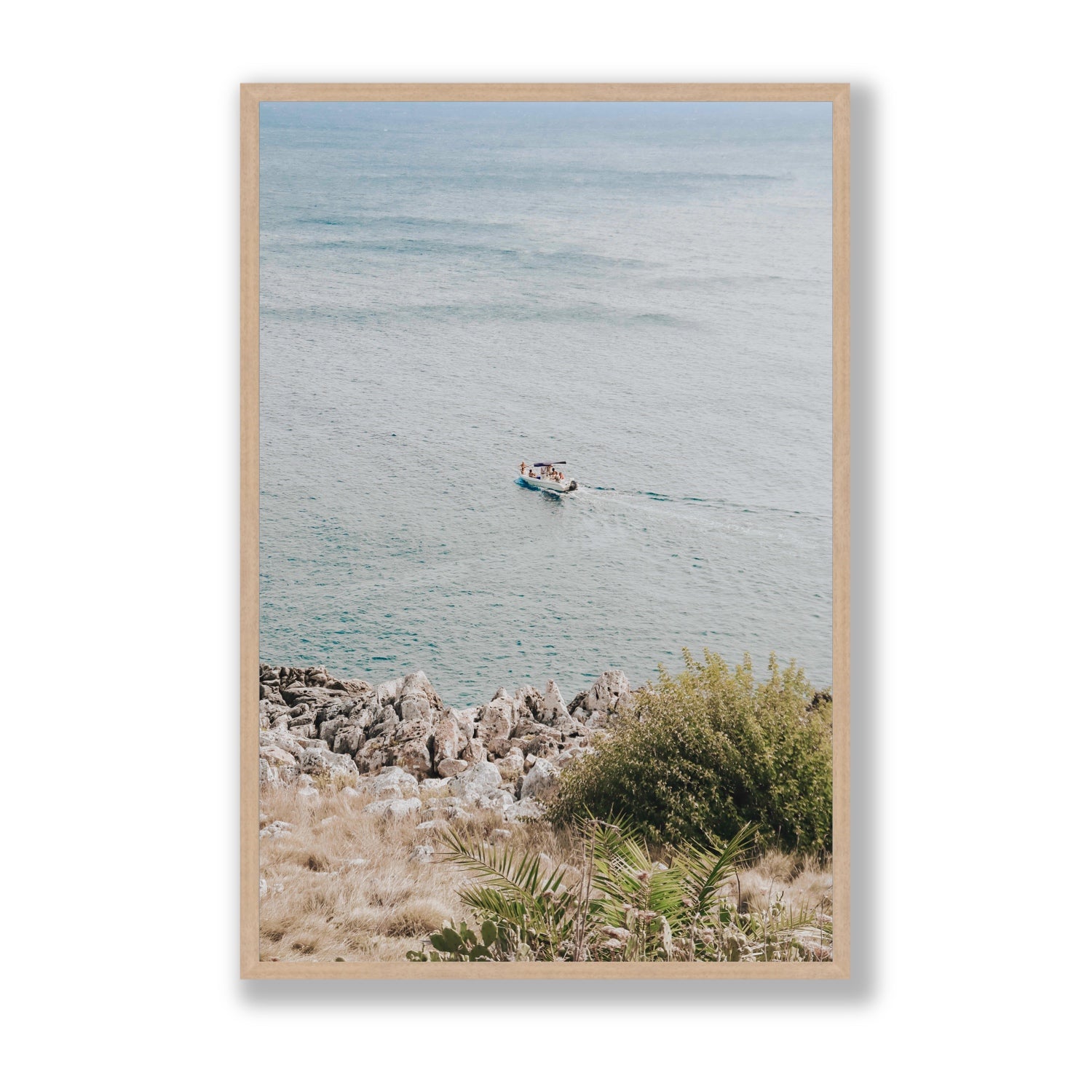 Puglian Departure Puglia coastal Italian wall art Statement full-bleed fine art print in natural oak frame