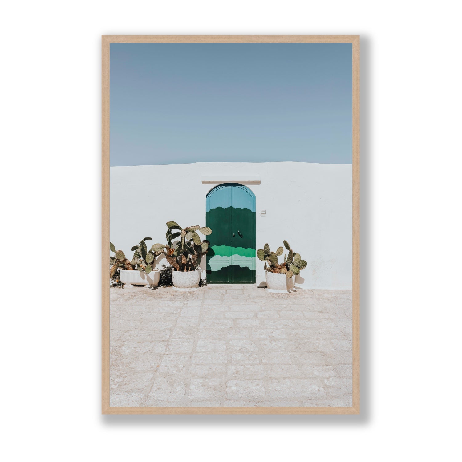 Imaginary Exit Puglia Mediterranean wall art Statement full-bleed fine art print in natural oak frame