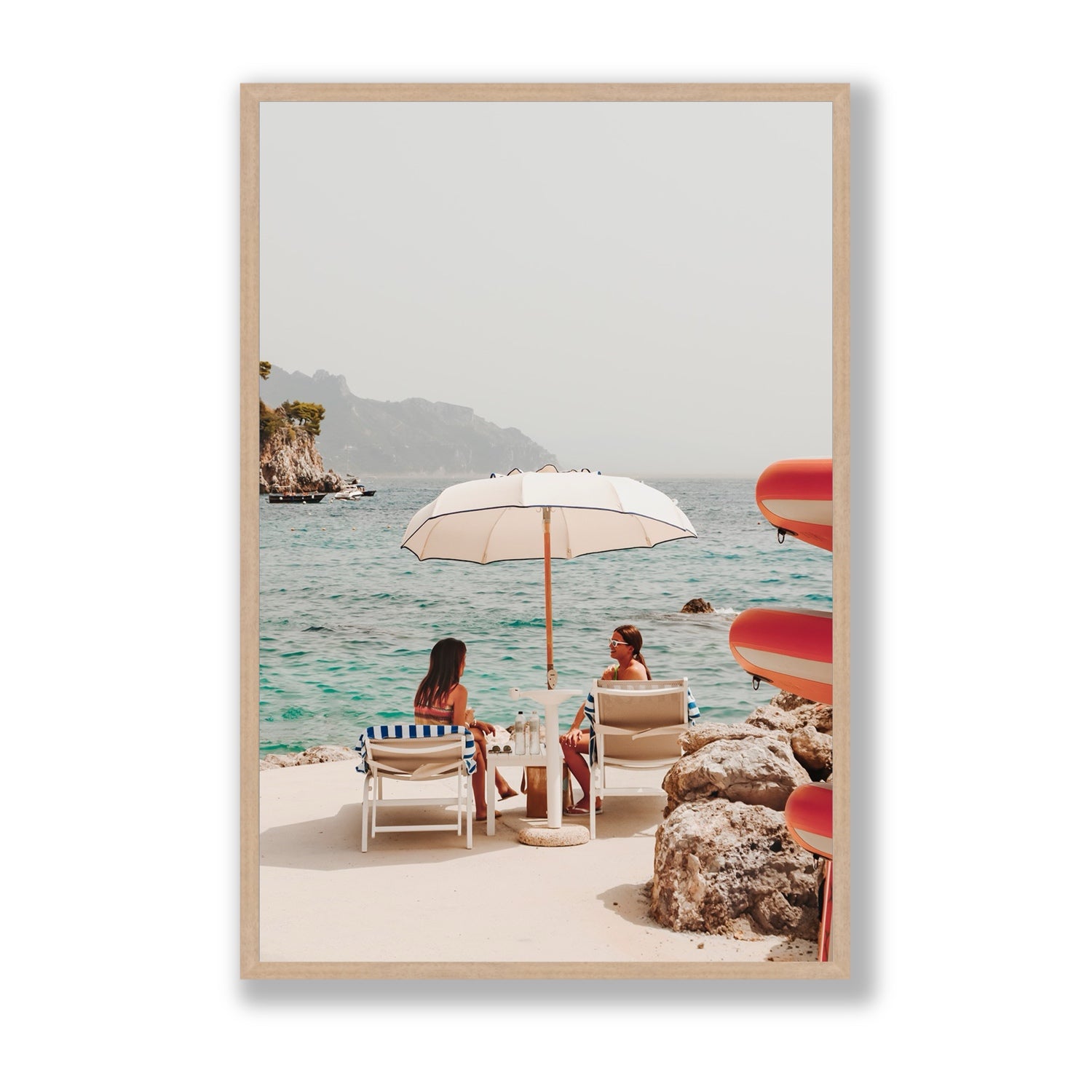 Salty Banter Amalfi Mediterranean wall art Statement full-bleed fine art print in natural oak frame