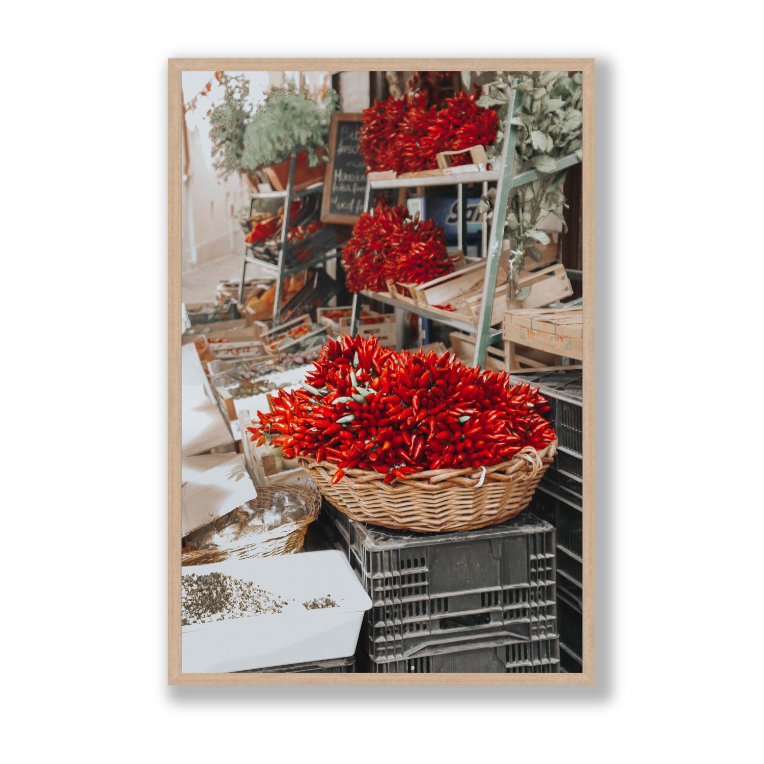 Fiery Cluster Puglia Italian wall art Statement full-bleed fine art print in natural oak frame
