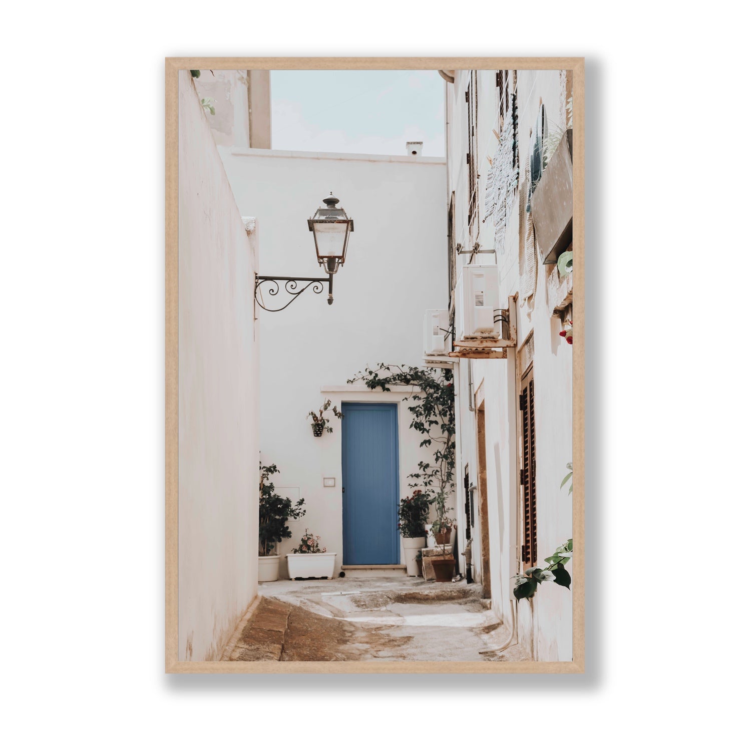 Entry Envy Puglia Ostuni wall art Statement full-bleed fine art print in natural oak frame