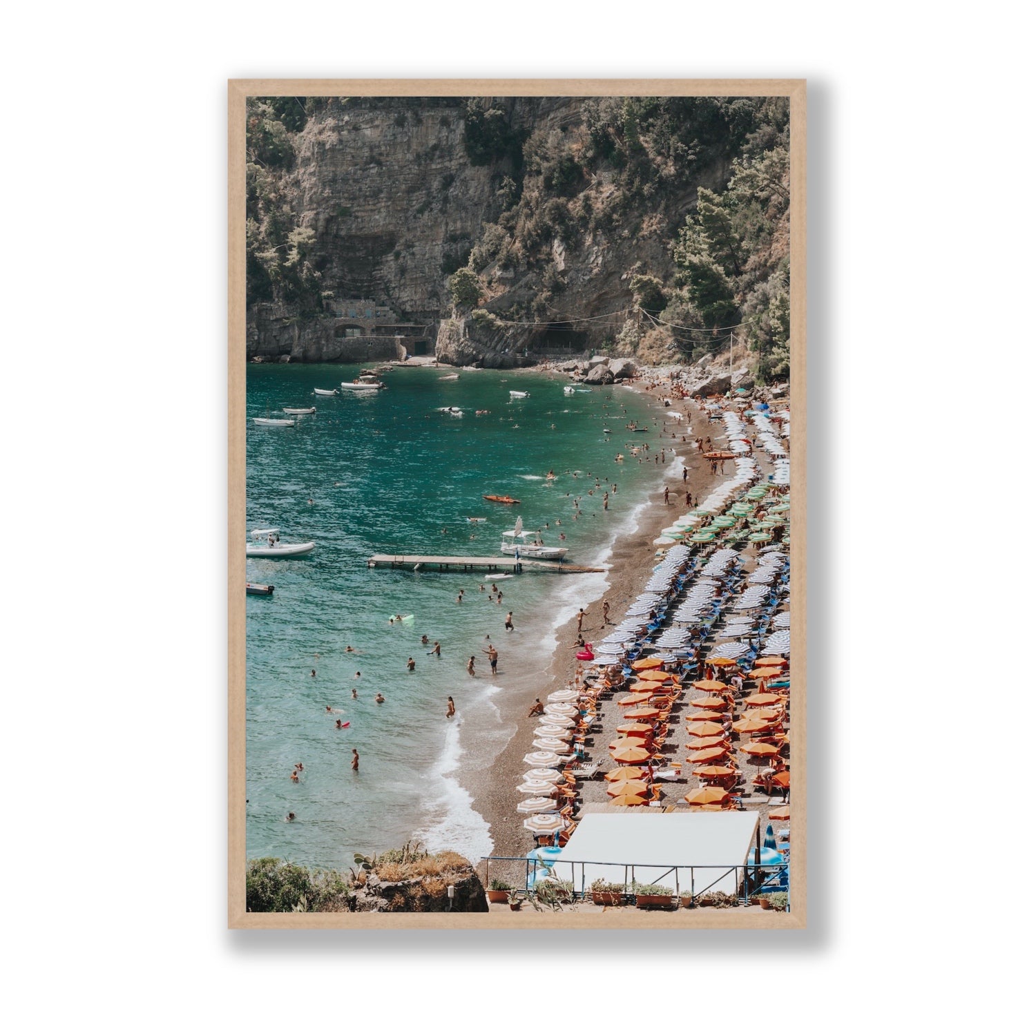Parasol Panorama fine art print, Positano, Italy, Statement, Natural Oak Frame · Full Bleed, Fine Art Print