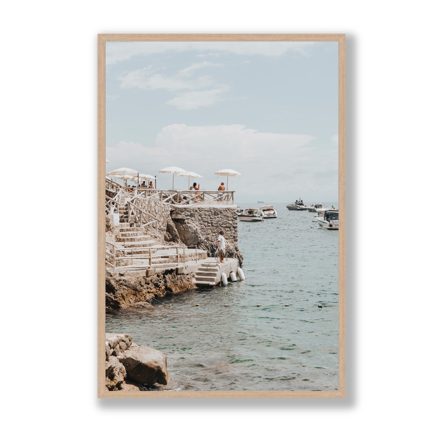 Pier Patrol fine art print, Nerano, Italy, Statement, Natural Oak Frame · Full Bleed, Fine Art Print