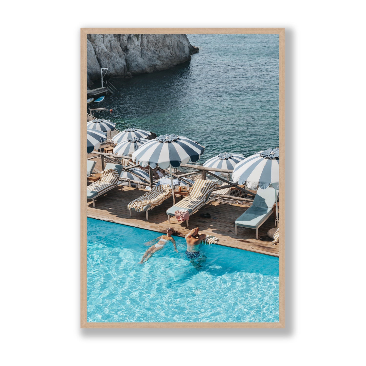 I'm Busy Ischia Italian coastal Mediterranean wall art Statement full-bleed fine art print in natural oak frame