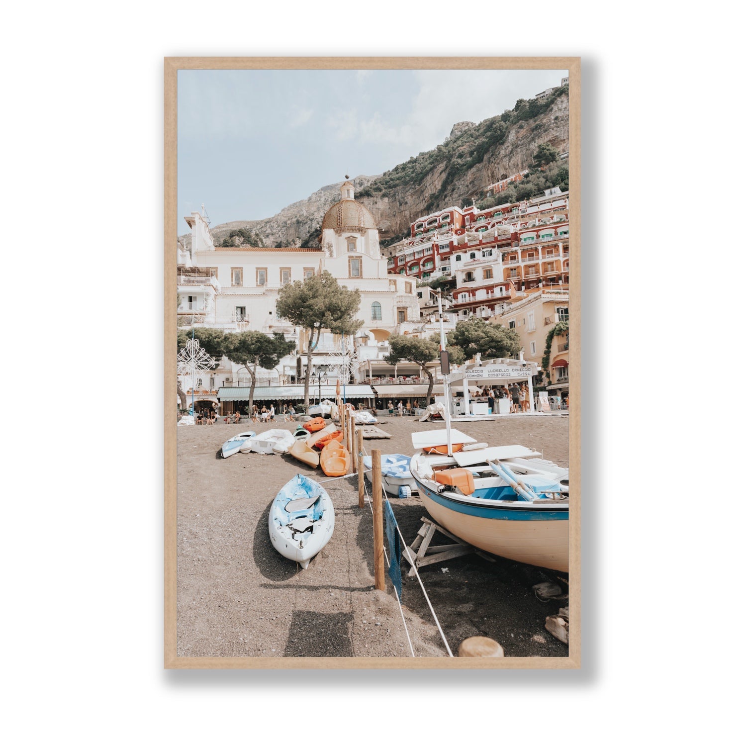 Seaside Hues Positano wall art Statement full-bleed fine art print in natural oak frame