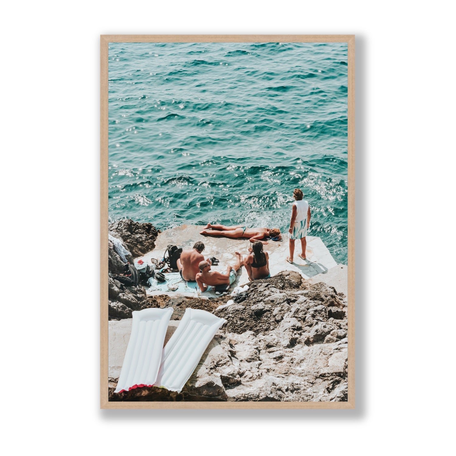 Gli Amici Praiano Amalfi Coast coastal wall art Statement full-bleed fine art print in natural oak frame