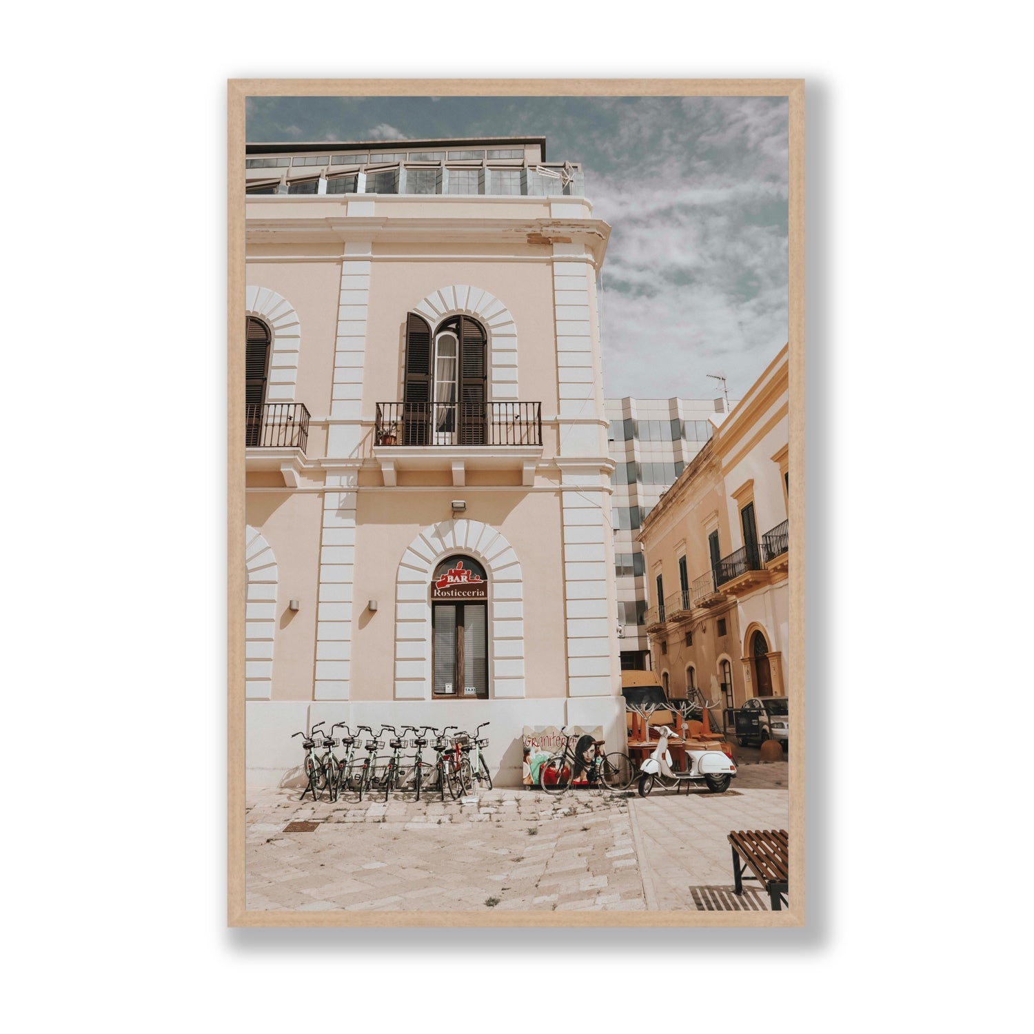 Rosticceria Puglia Italian wall art Statement full-bleed fine art print in natural oak frame