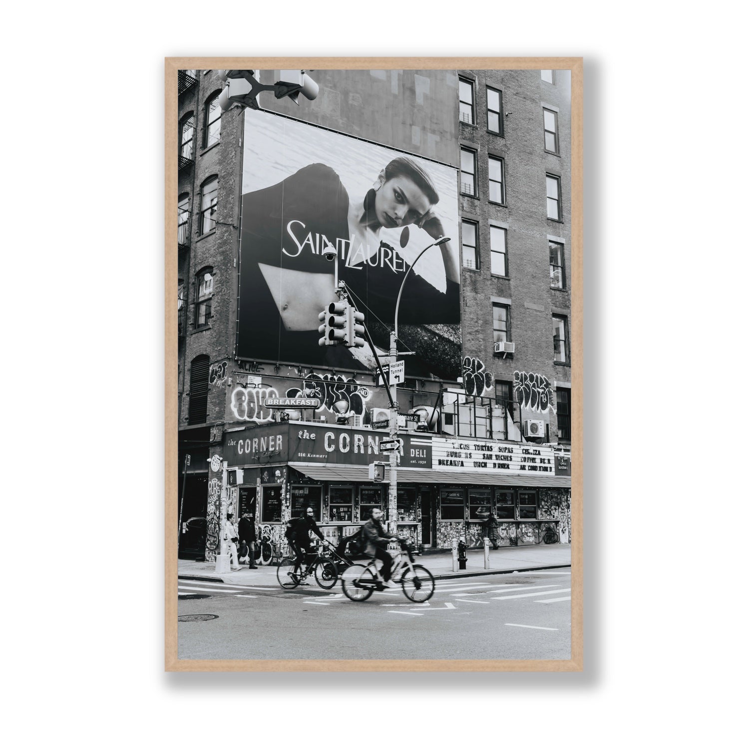 Runway To Rooftops New York NYC Black & White wall art Statement full-bleed fine art print in natural oak frame
