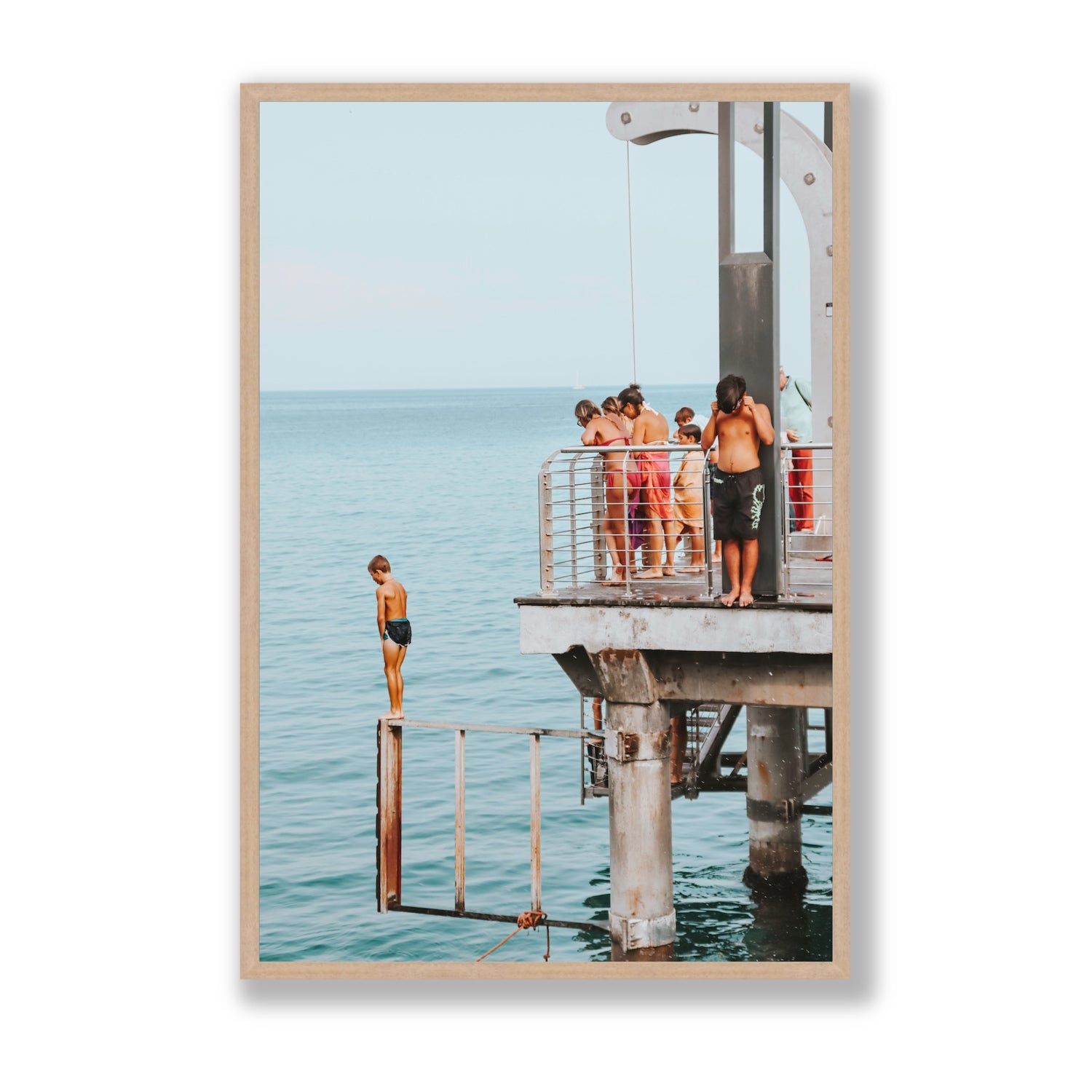 Golden Boy Alassio coastal decor wall art Statement full-bleed fine art print in natural oak frame