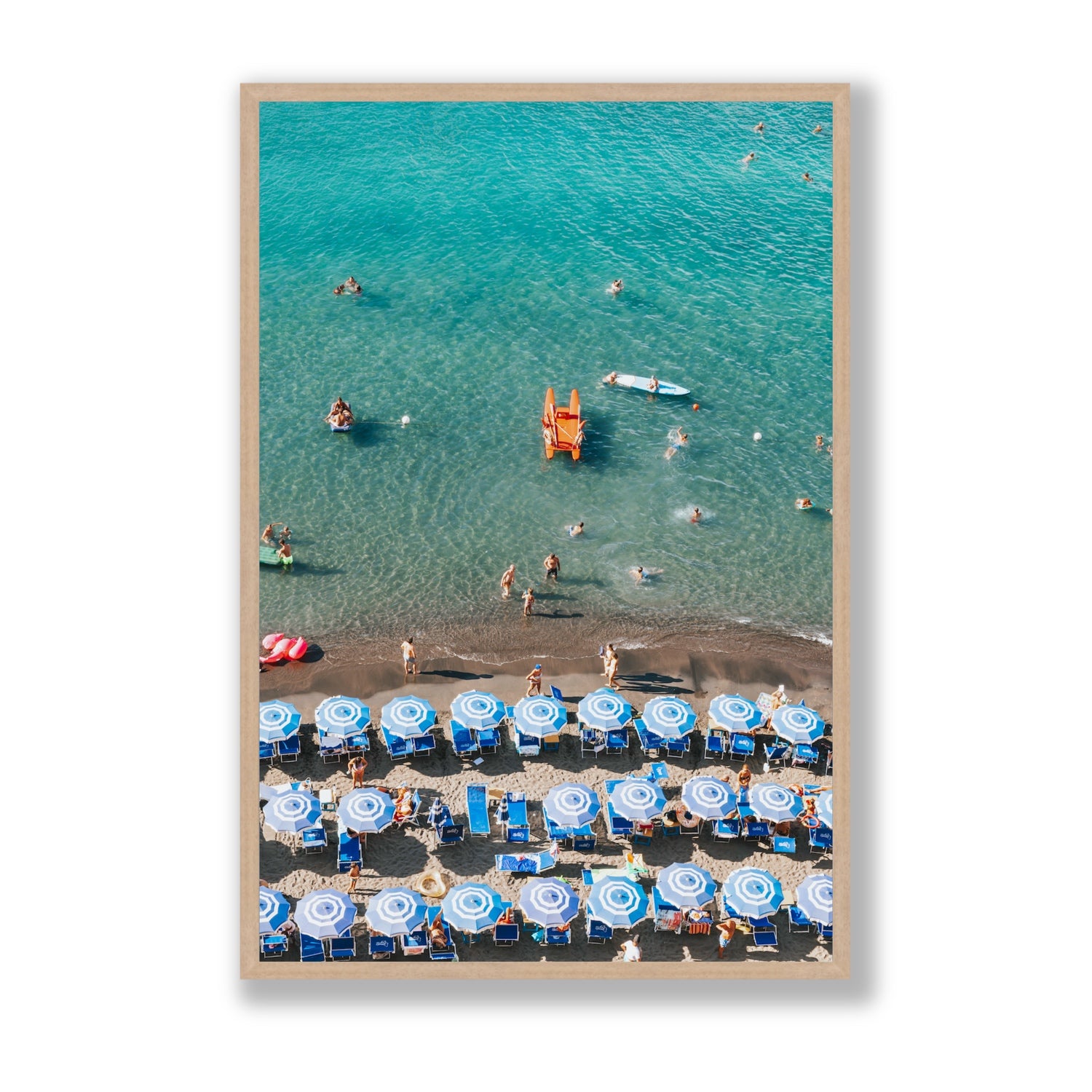 Aquamarine Oasis Sorrento Italian coastal wall art Statement full-bleed fine art print in natural oak frame