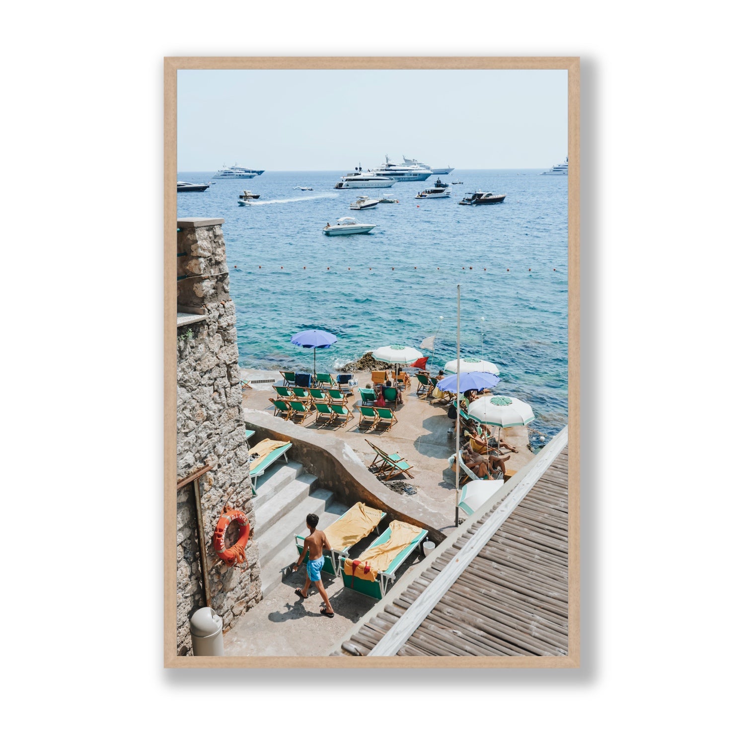 Canzone di Capri Capri Italian beach wall art Statement full-bleed fine art print in natural oak frame
