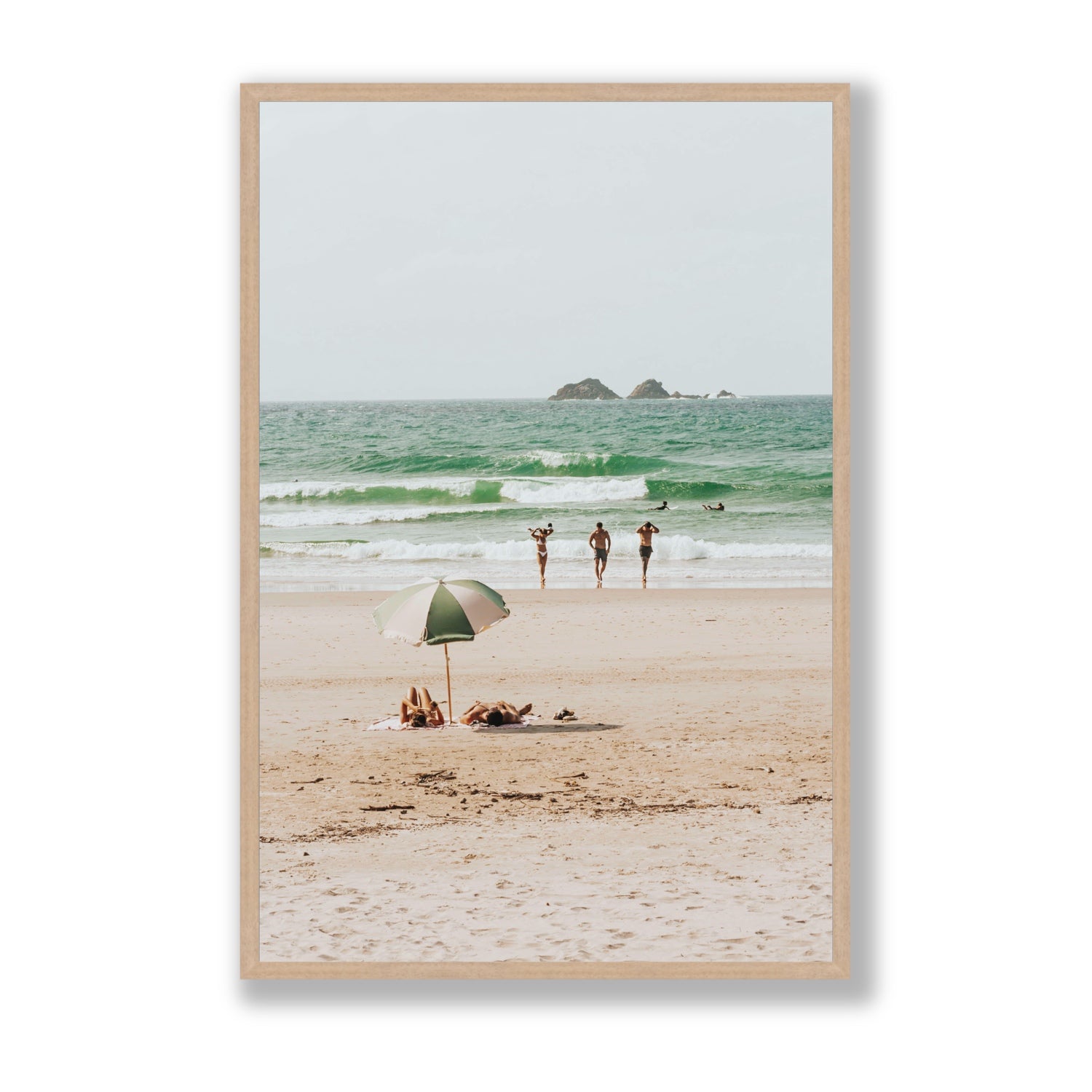 Escape The Ordinary Byron Bay coastal decor wall art Statement full-bleed fine art print in natural oak frame