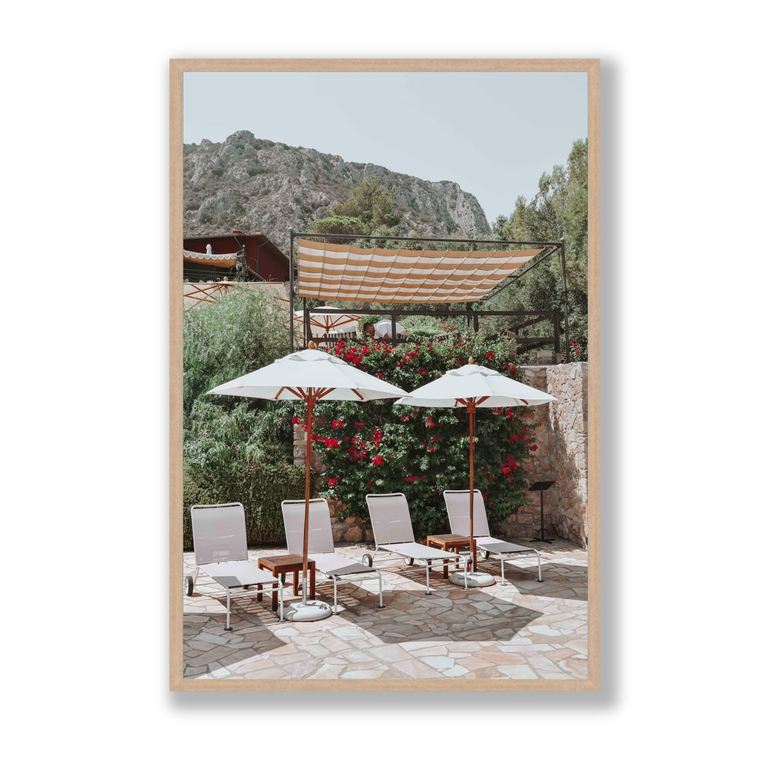 Shades of Leisure Tuscany coastal Italian wall art Statement full-bleed fine art print in natural oak frame
