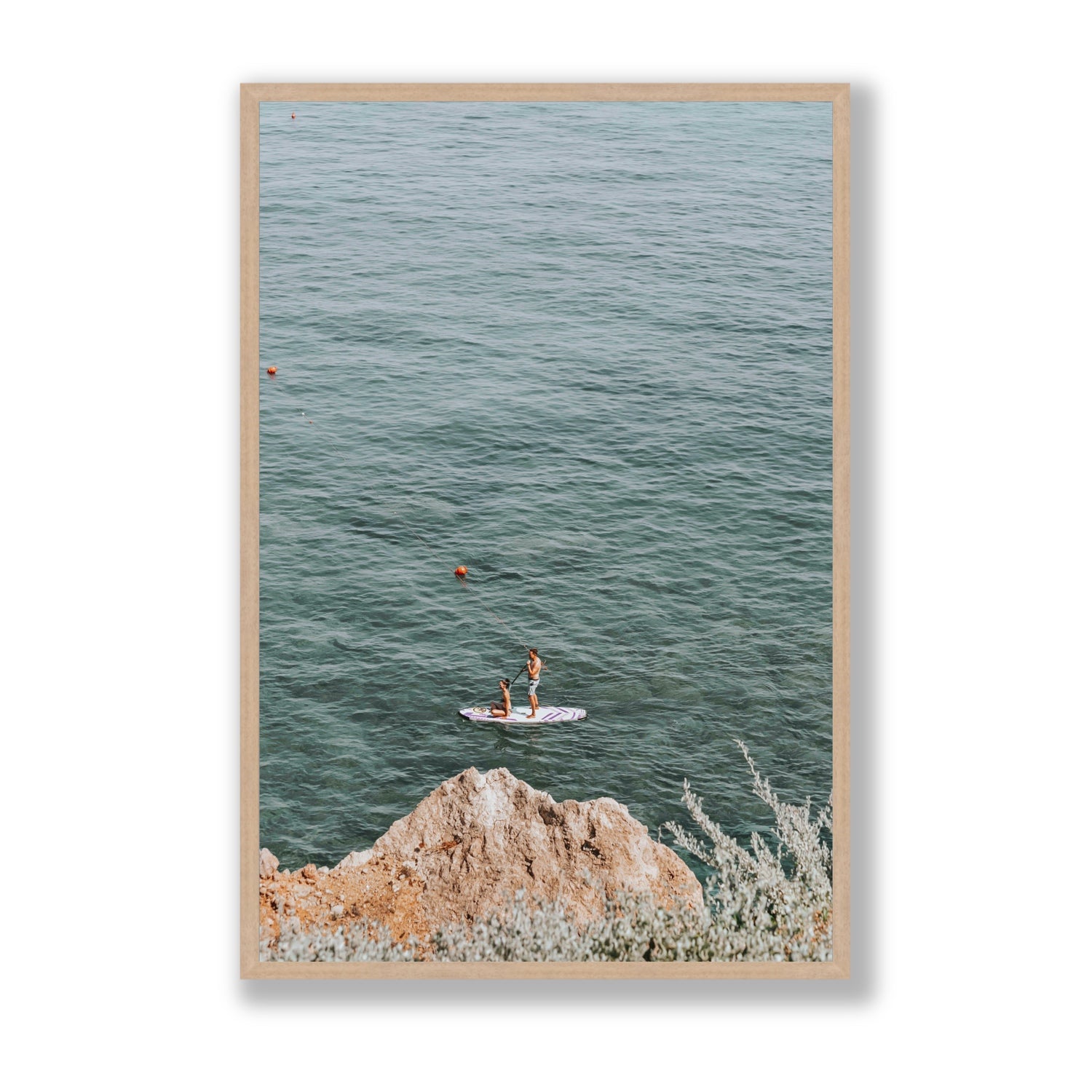 Into The Vibe Without Getting Wet Tuscany coastal wall art Statement full-bleed fine art print in natural oak frame