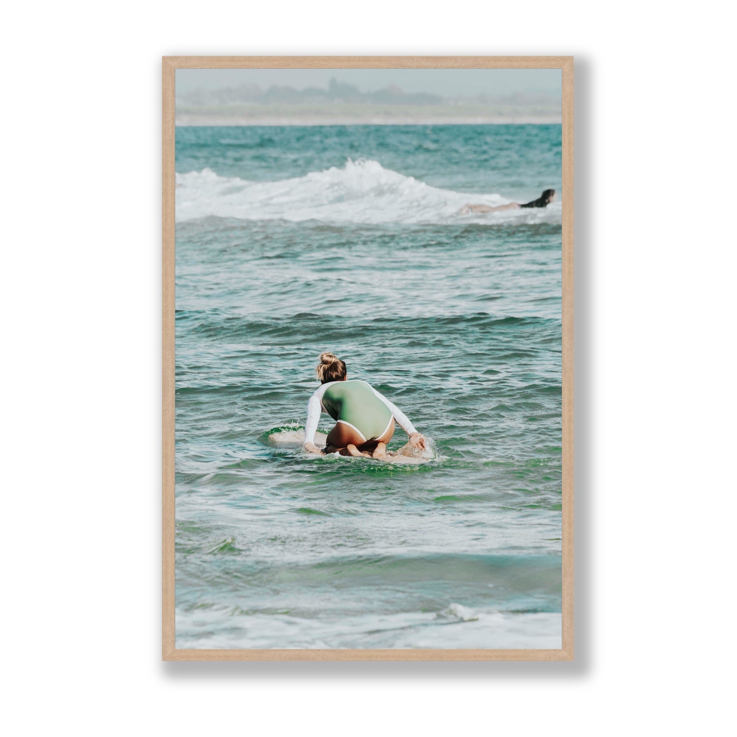 Quincy Byron Bay Surf coastal wall art Statement full-bleed fine art print in natural oak frame