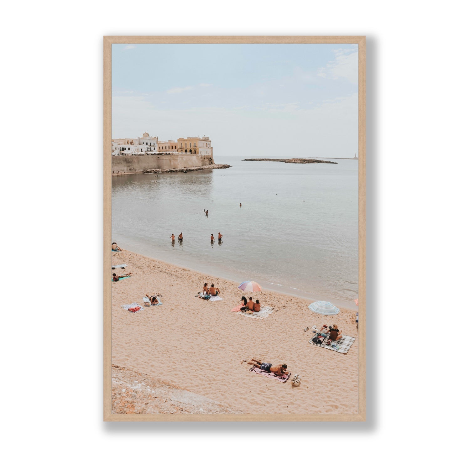 Spiaggia della Purita Puglia coastal art print Statement full-bleed fine art print in natural oak frame