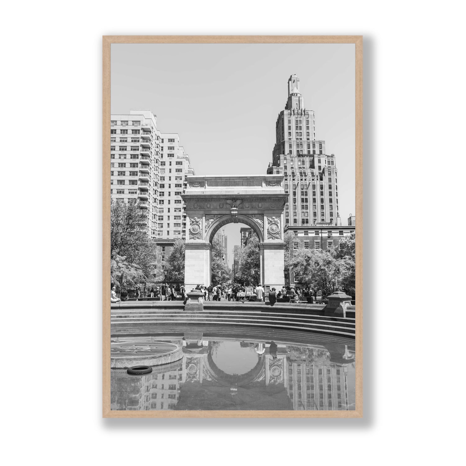 Washington Skyline New York NYC Black & White wall art Statement full-bleed fine art print in natural oak frame