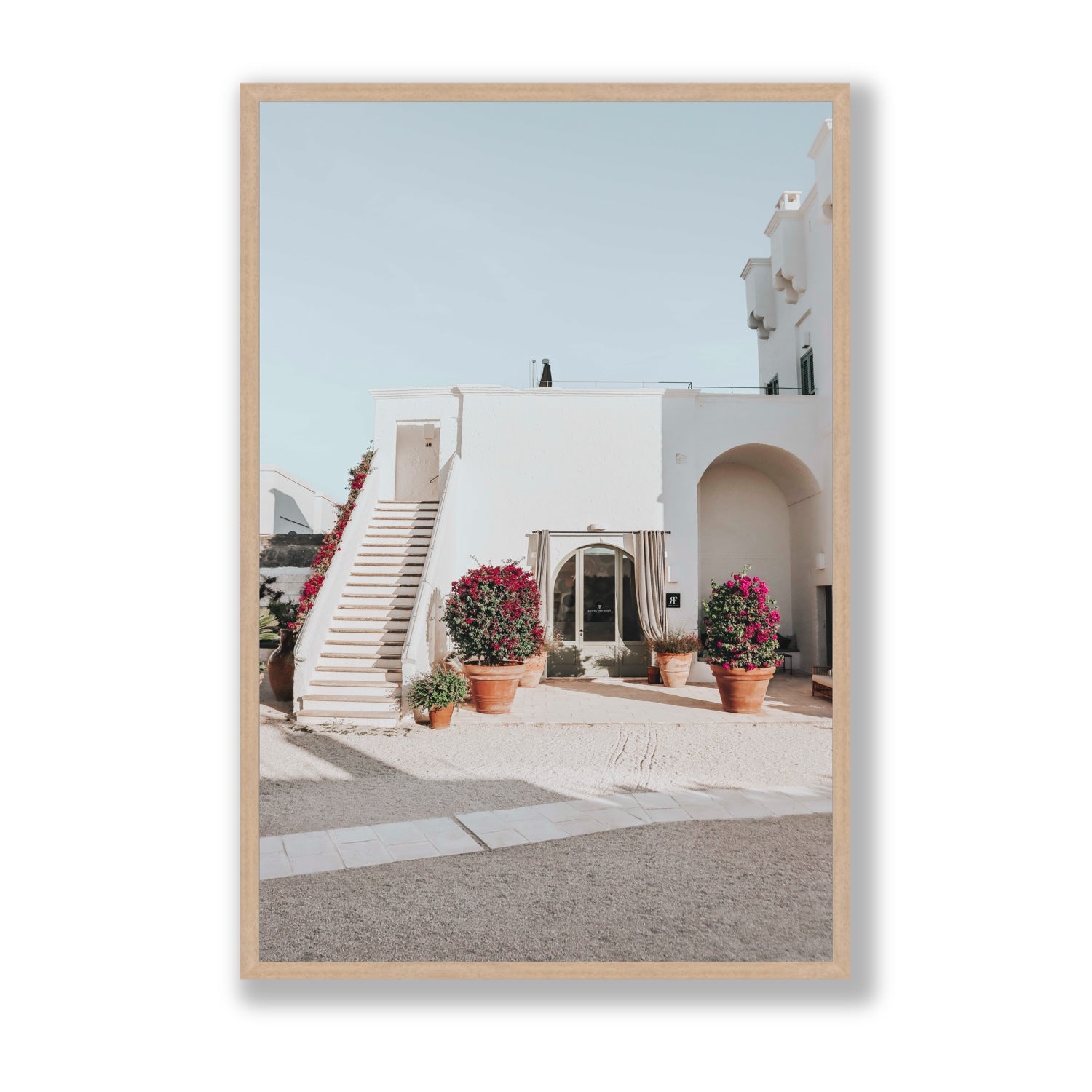 Scala Fiorita Puglia Mediterranean wall art Statement full-bleed fine art print in natural oak frame