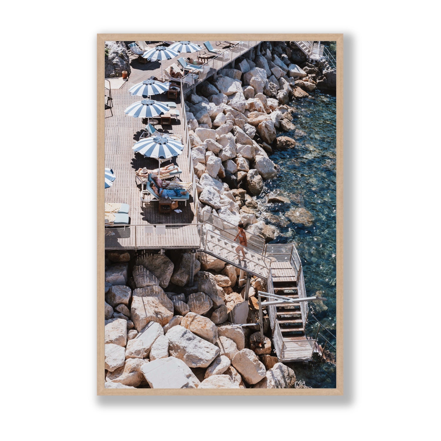 Life On The Shore fine art print, Ischia, Italy, Statement, Natural Oak Frame · Full Bleed, Fine Art Print