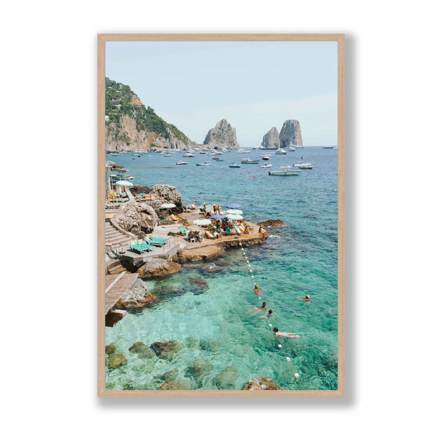 Summertime Blues Capri Mediterranean wall art Statement full-bleed fine art print in natural oak frame