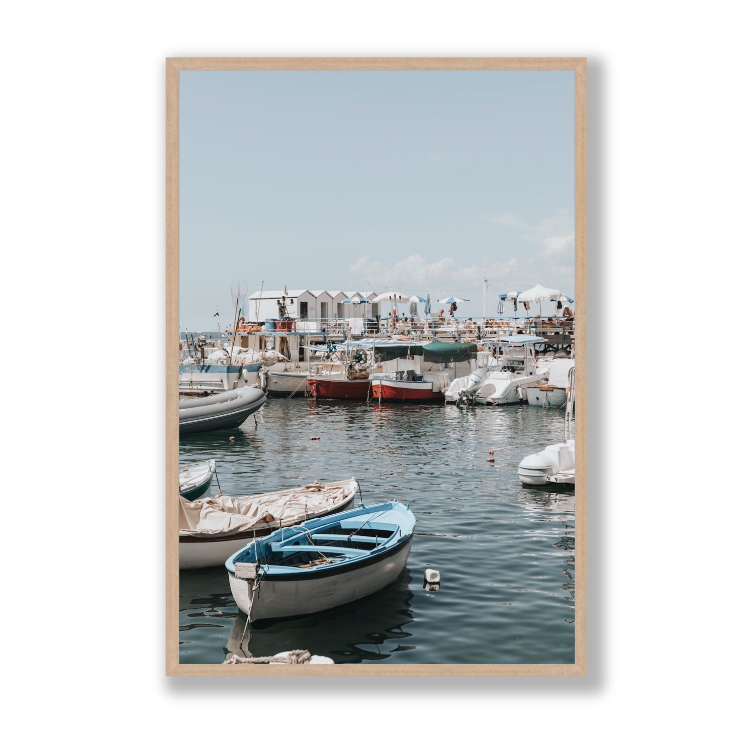 Harbour Hues Sorrento coastal Carousel wall art Statement full-bleed fine art print in natural oak frame