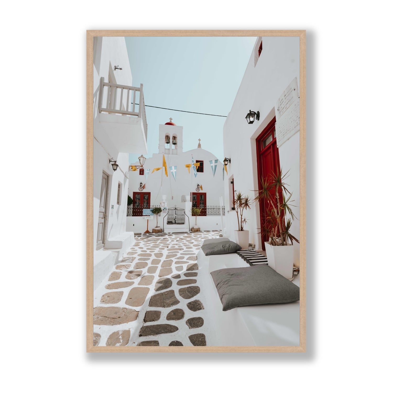Cycladic Charm fine art print, Mykonos, Greece, Statement, Natural Oak Frame · Full Bleed, Fine Art Print