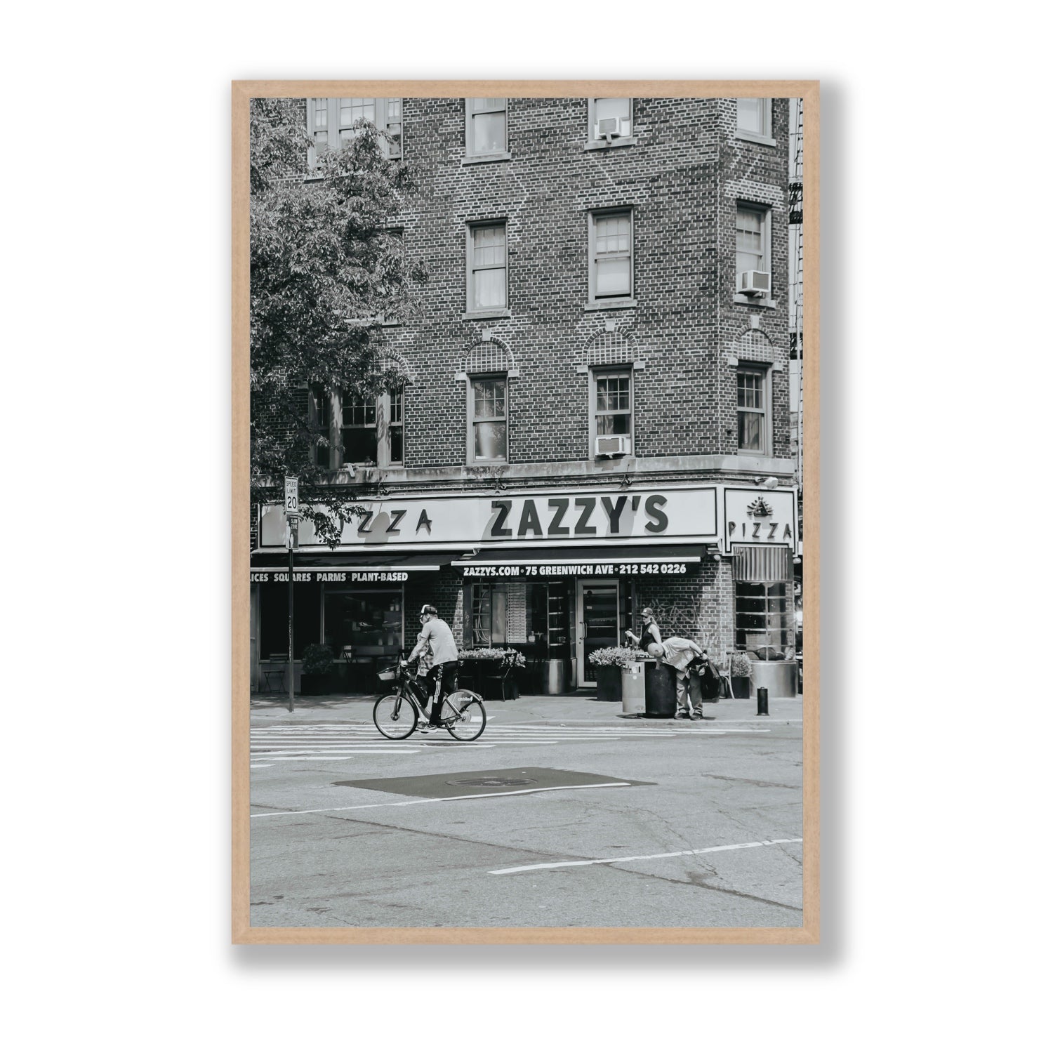 Zazzy's New York NYC Black & White wall art Statement full-bleed fine art print in natural oak frame