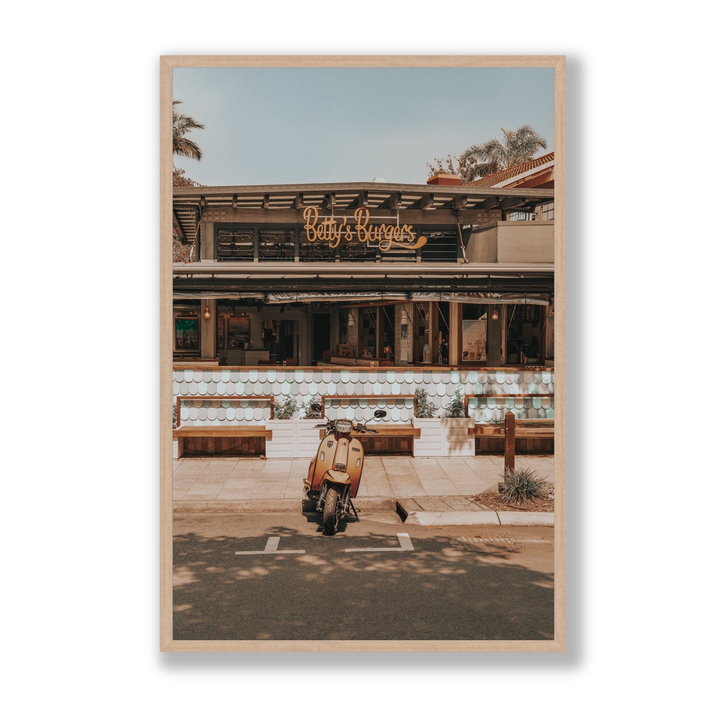 Noosa Nostalgia fine art print, Noosa, Australia, coastal scenes artwork, Statement, Natural Oak Frame · Full Bleed, Fine Art Print