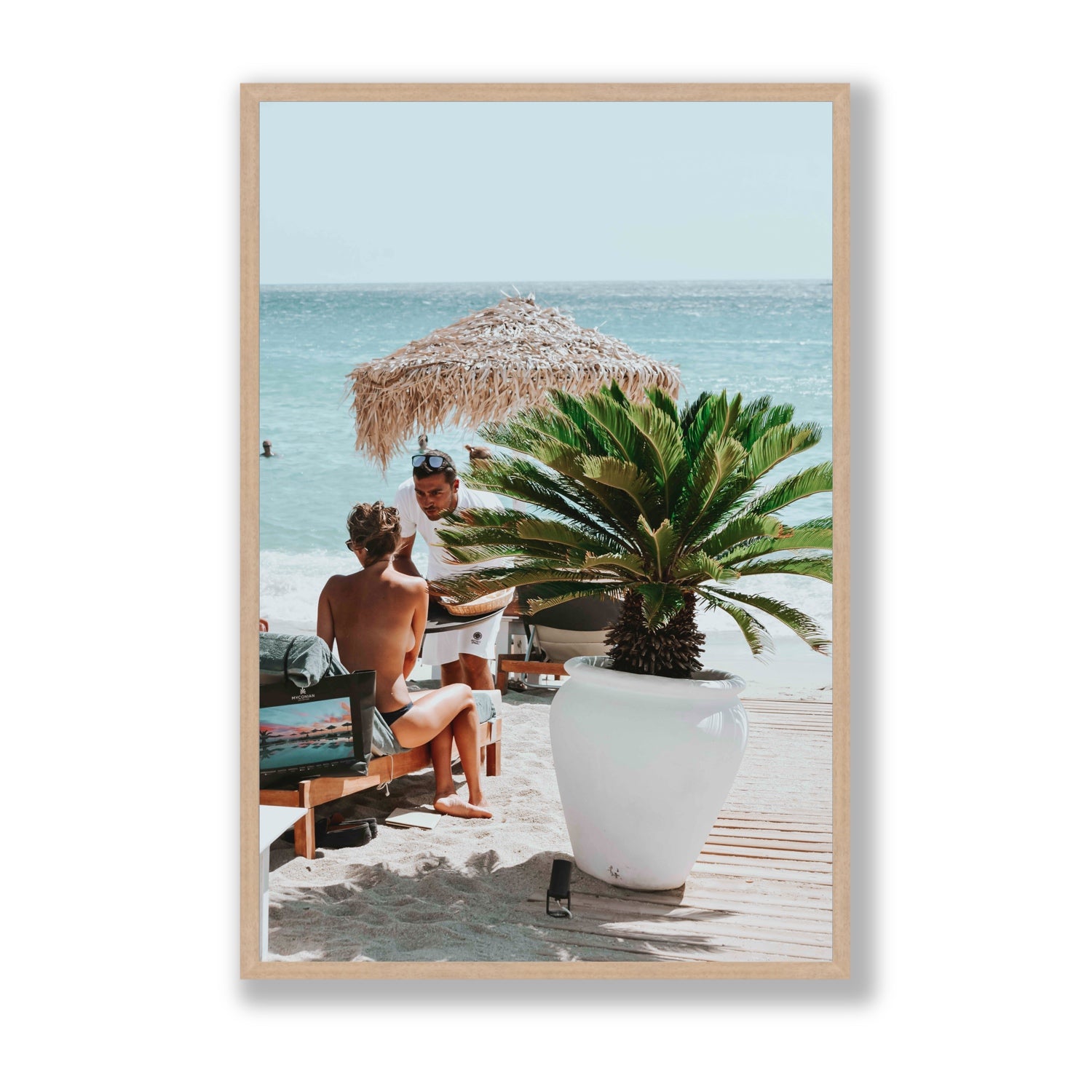 At Your Service Mykonos Greek island wall art Statement full-bleed fine art print in natural oak frame