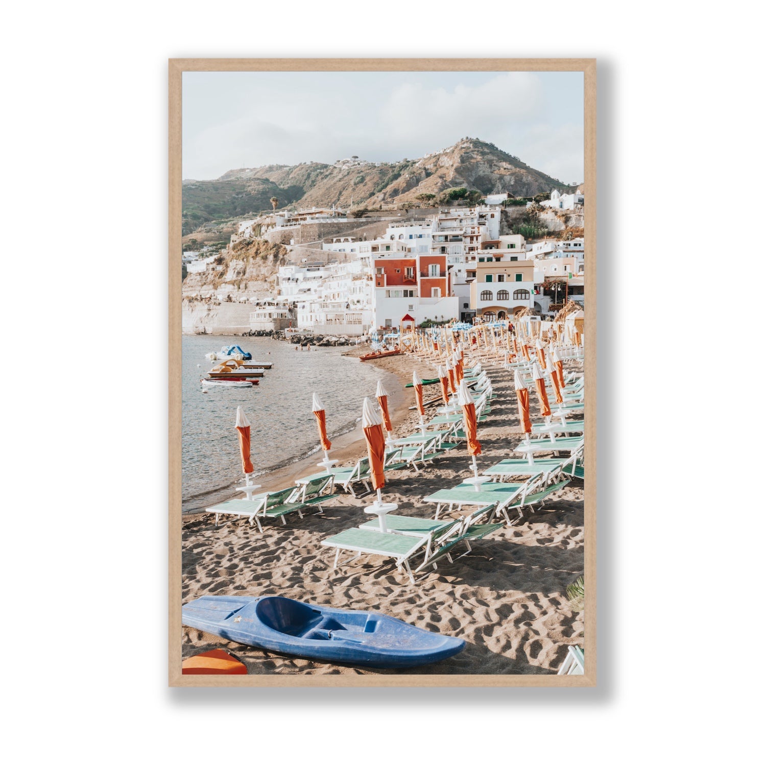 L'Isola del Paradiso Ischia Mediterranean wall art Statement full-bleed fine art print in natural oak frame