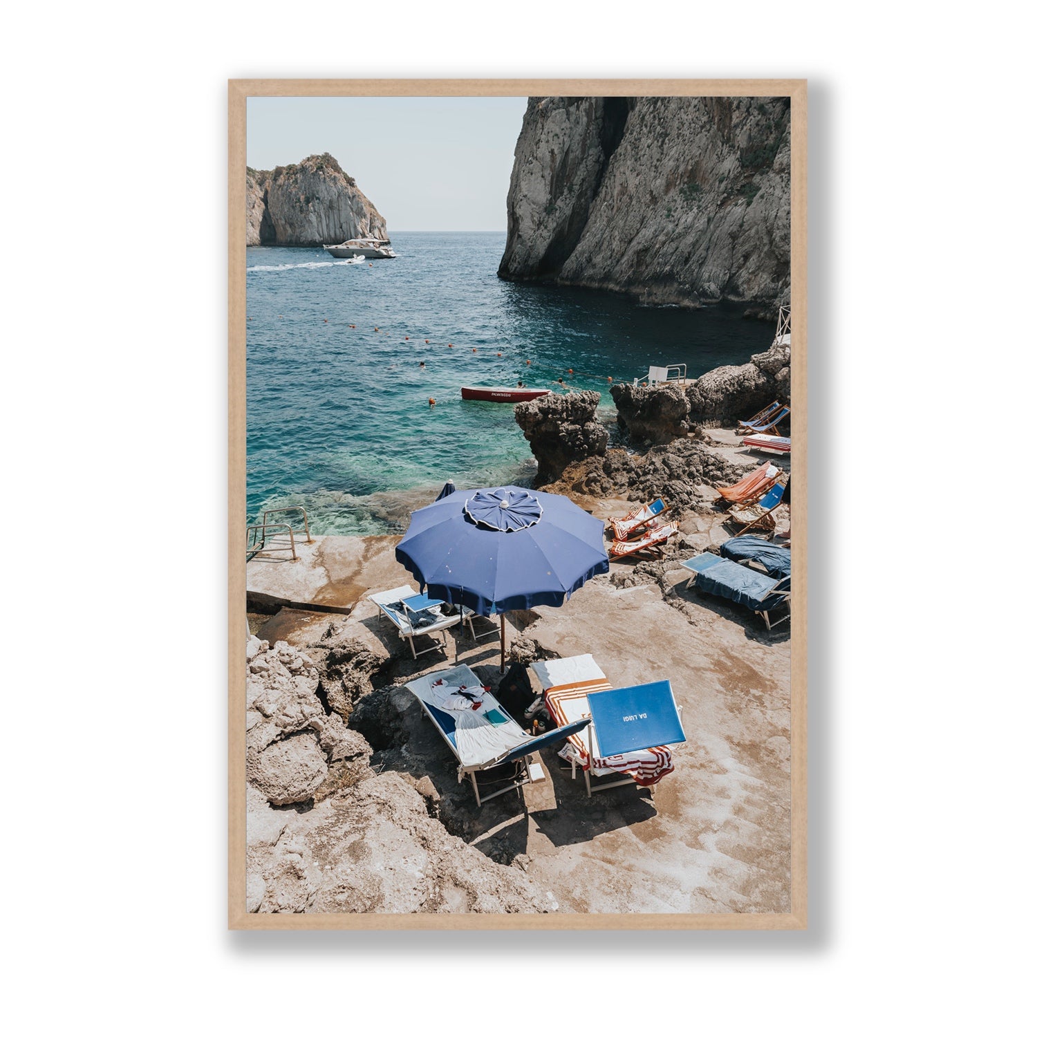 Lonely Loungers fine art print, Capri, Italy, Statement, Natural Oak Frame · Full Bleed, Fine Art Print
