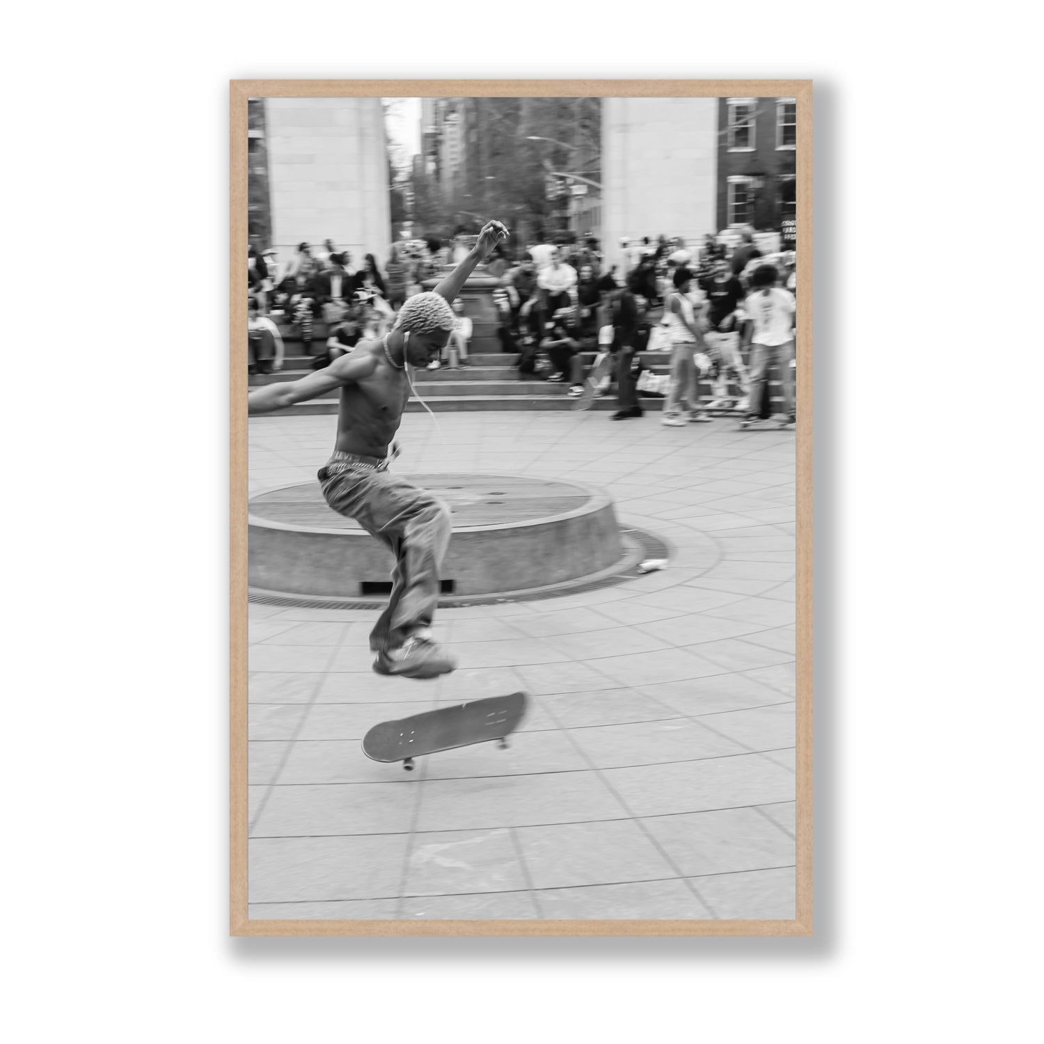 Airborne Rhythms New York NYC Black & White wall art Statement full-bleed fine art print in natural oak frame