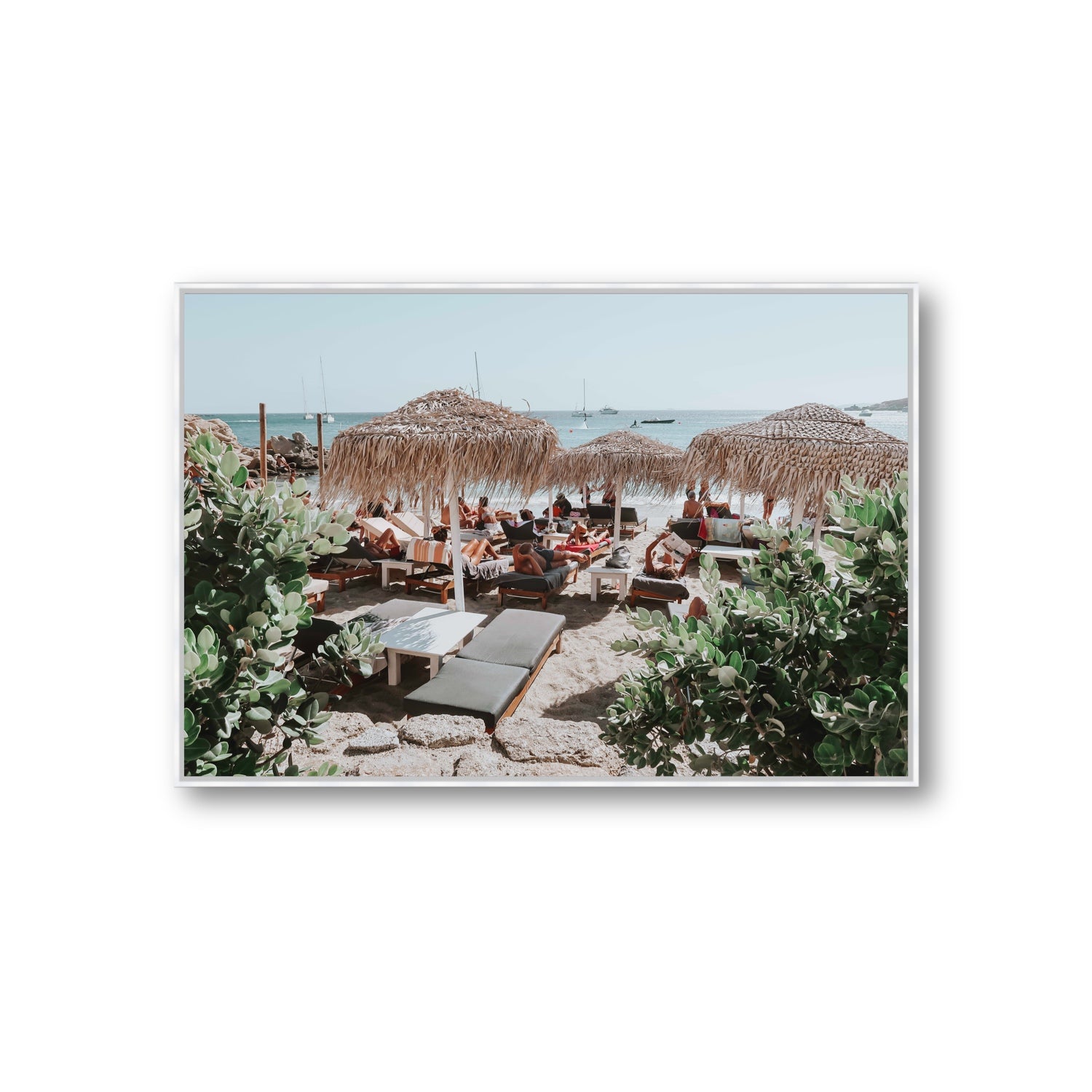 Greek Haven Mykonos Greek island coastal wall art Giant fine art canvas in white float frame