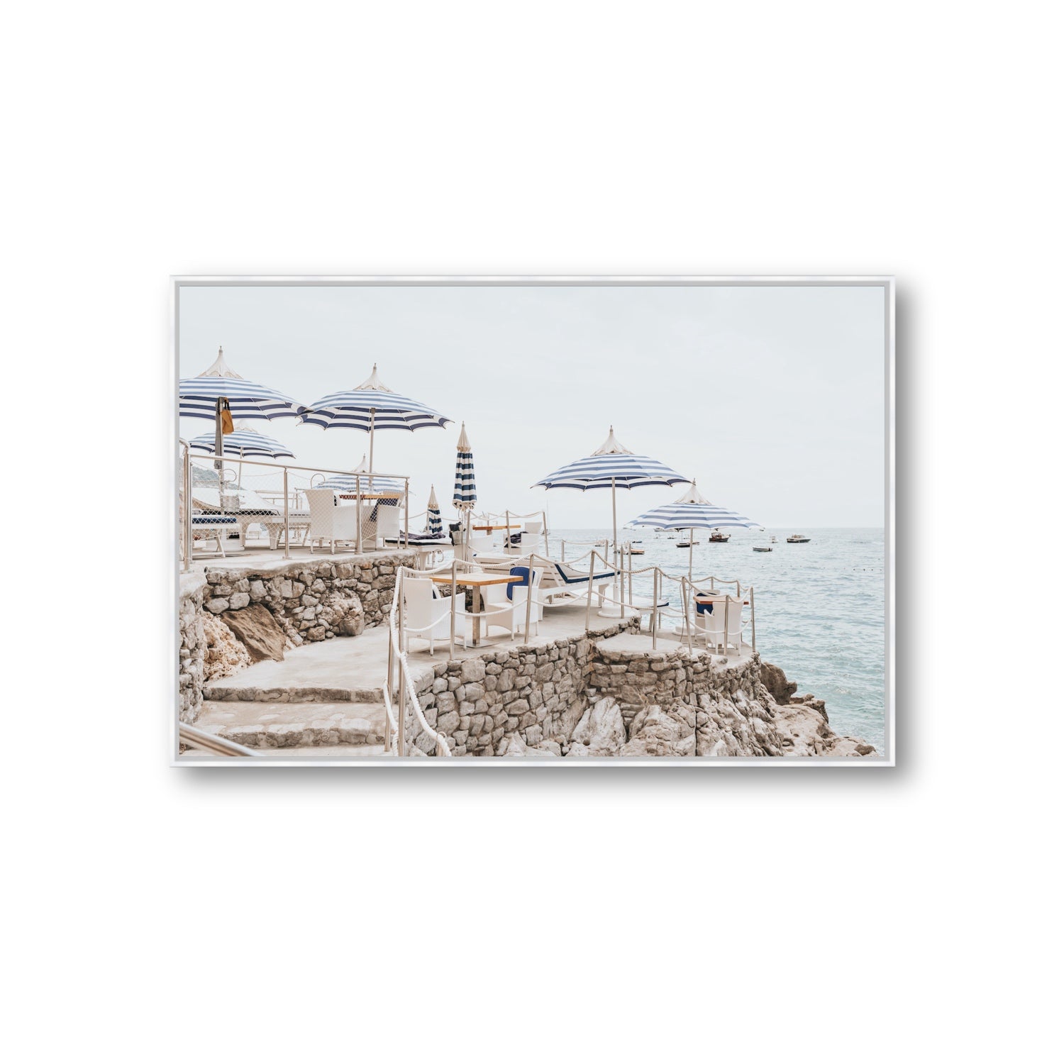 Ombrelloni fine art print, Positano, Italy, Giant, White Float Frame, Fine Art Canvas