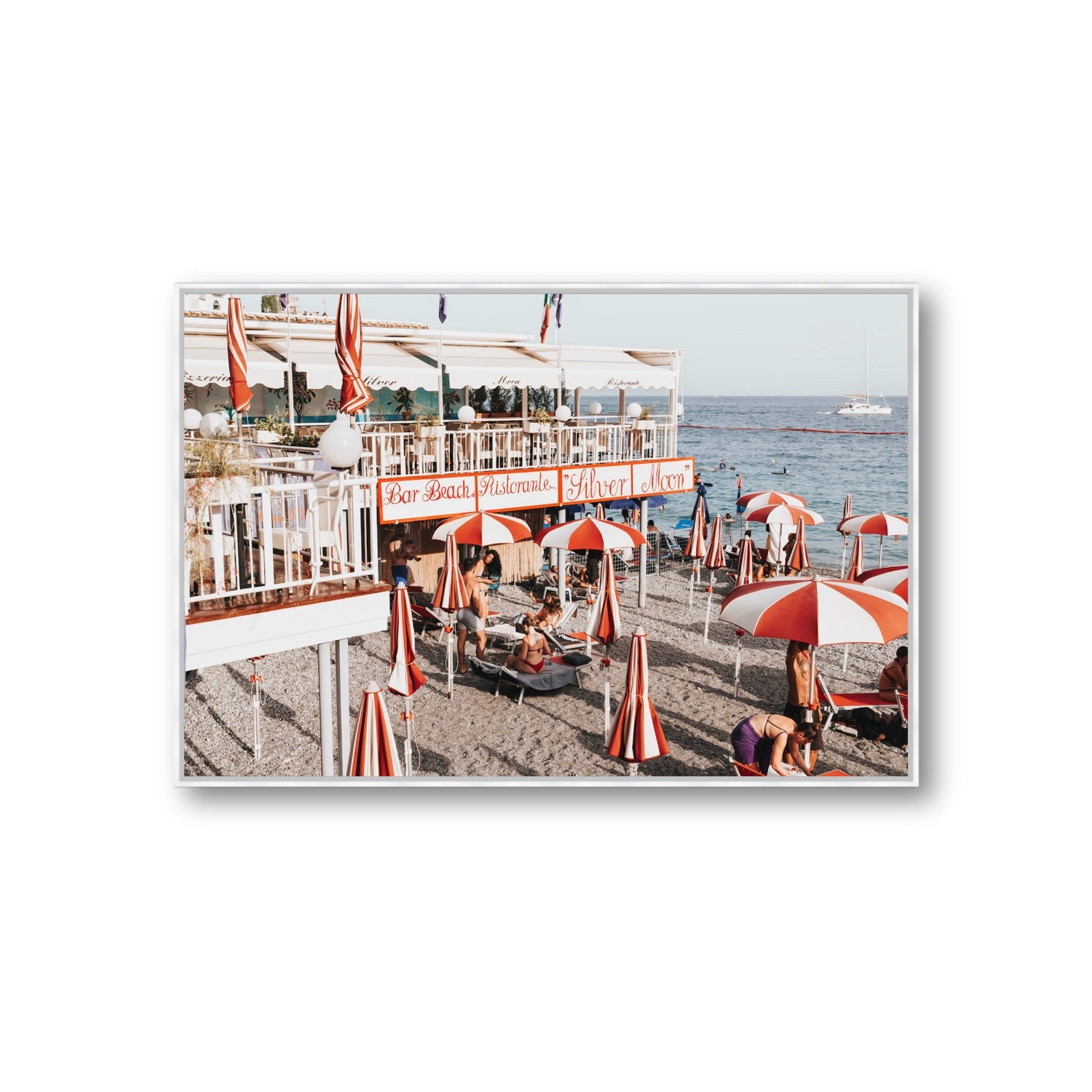 Silver Moon Amalfi Mediterranean wall art Giant fine art canvas in white float frame