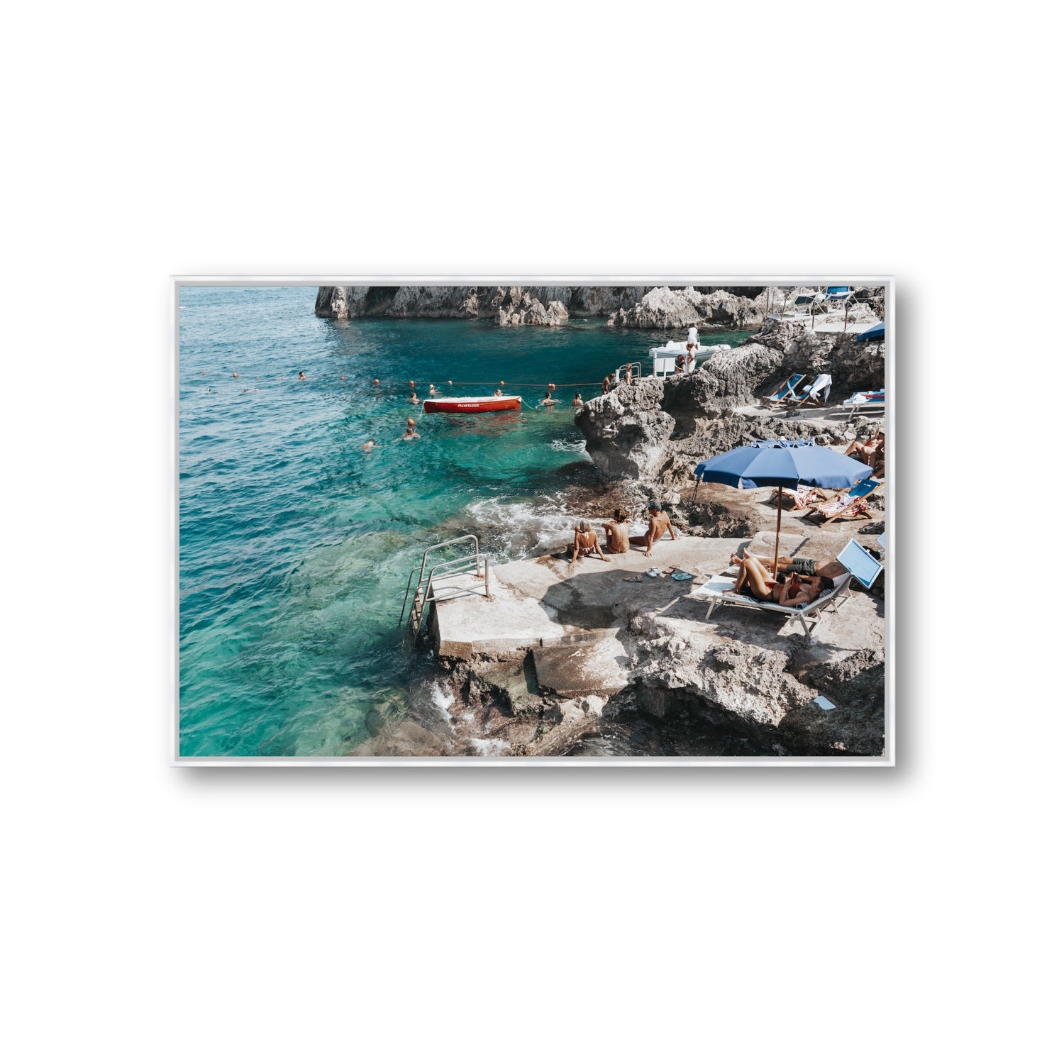 Serenity By The Sea Capri Mediterranean wall art Giant fine art canvas in white float frame