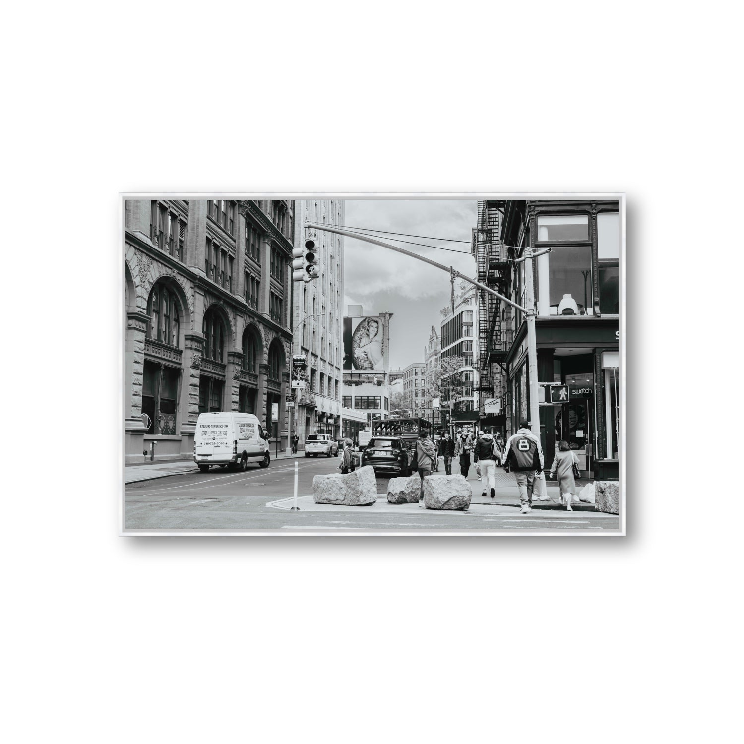 Inkwell Metropolis New York NYC Black & White wall art Giant fine art canvas in white float frame
