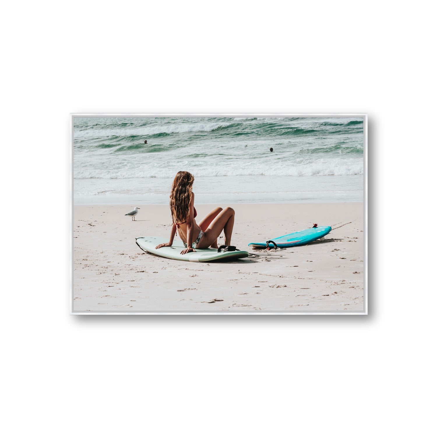 Ciao Bella Byron Bay Surf coastal wall art Giant fine art canvas in white float frame