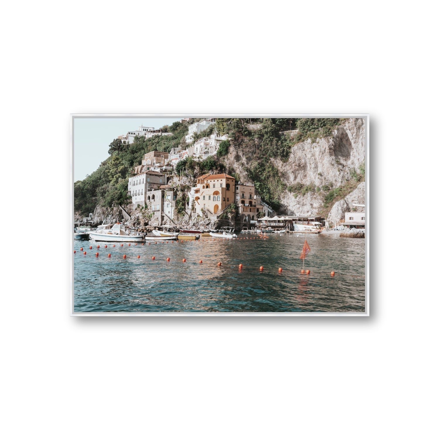Amalfi Villas fine art print, Amalfi, Italy, coastal scenes artwork, Giant, White Float Frame, Fine Art Canvas