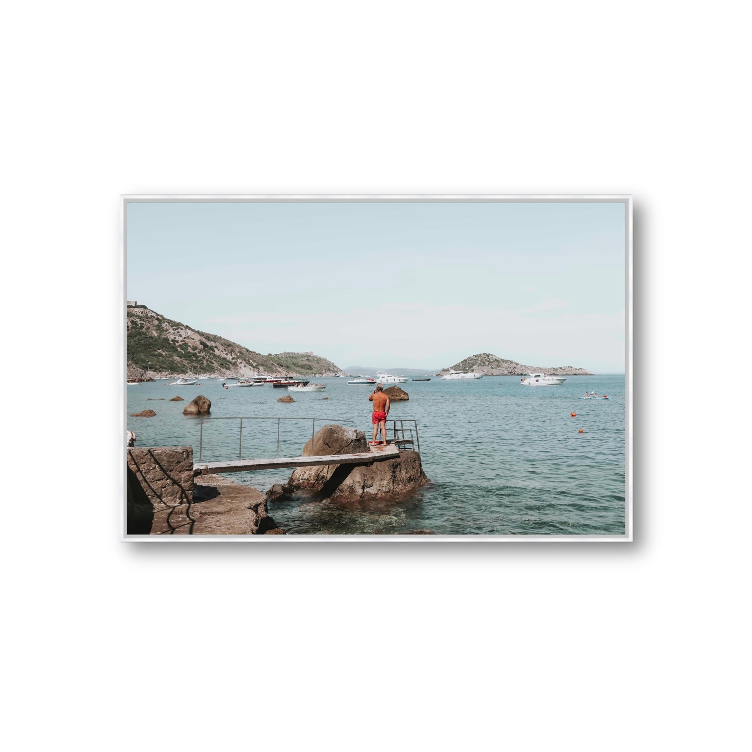 Out Of Office Tuscany coastal Italian wall art Giant fine art canvas in white float frame