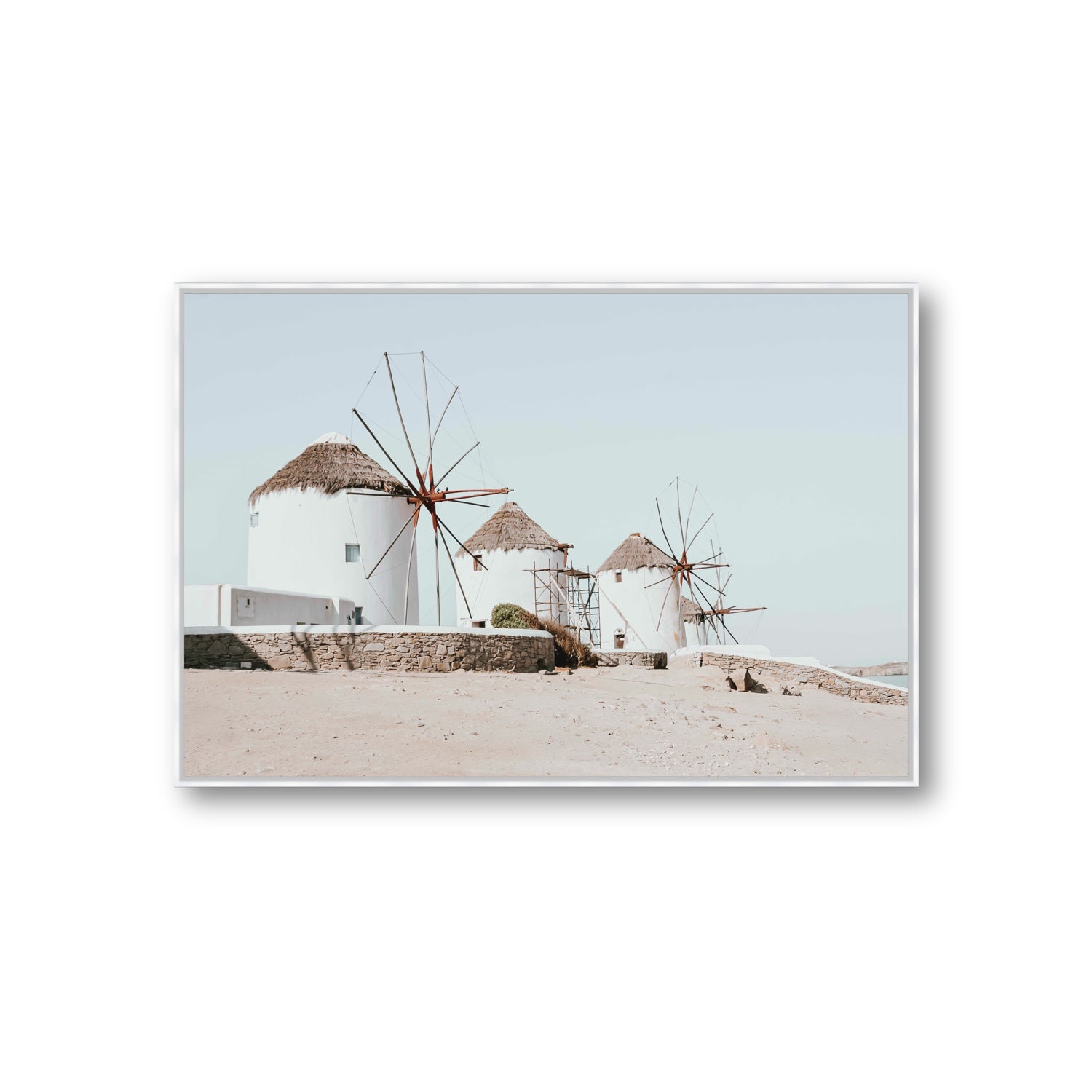 Rustic Icons Mykonos Greek island wall art Giant fine art canvas in white float frame