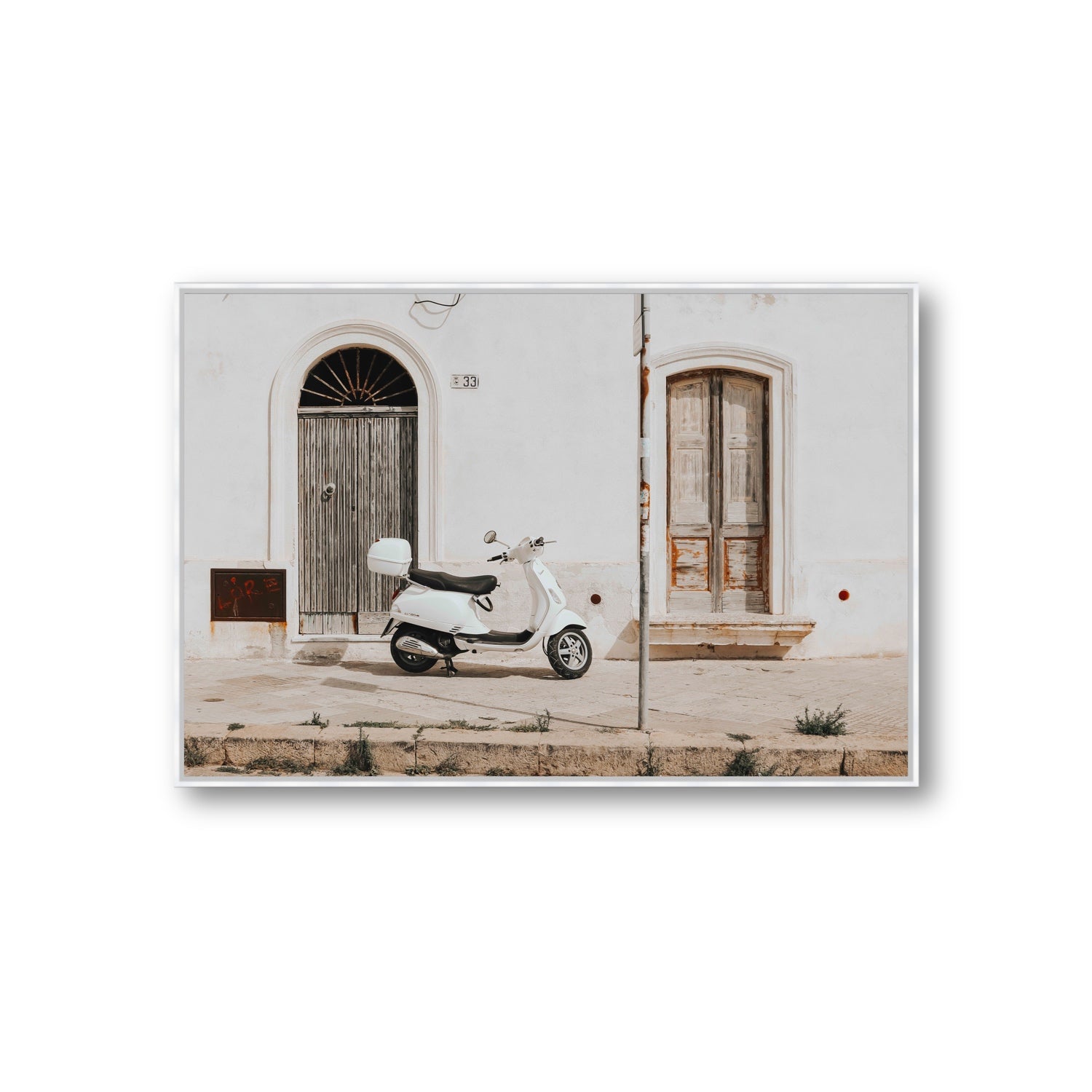 Vespa Nostalgia Puglia Italian wall art Giant fine art canvas in white float frame