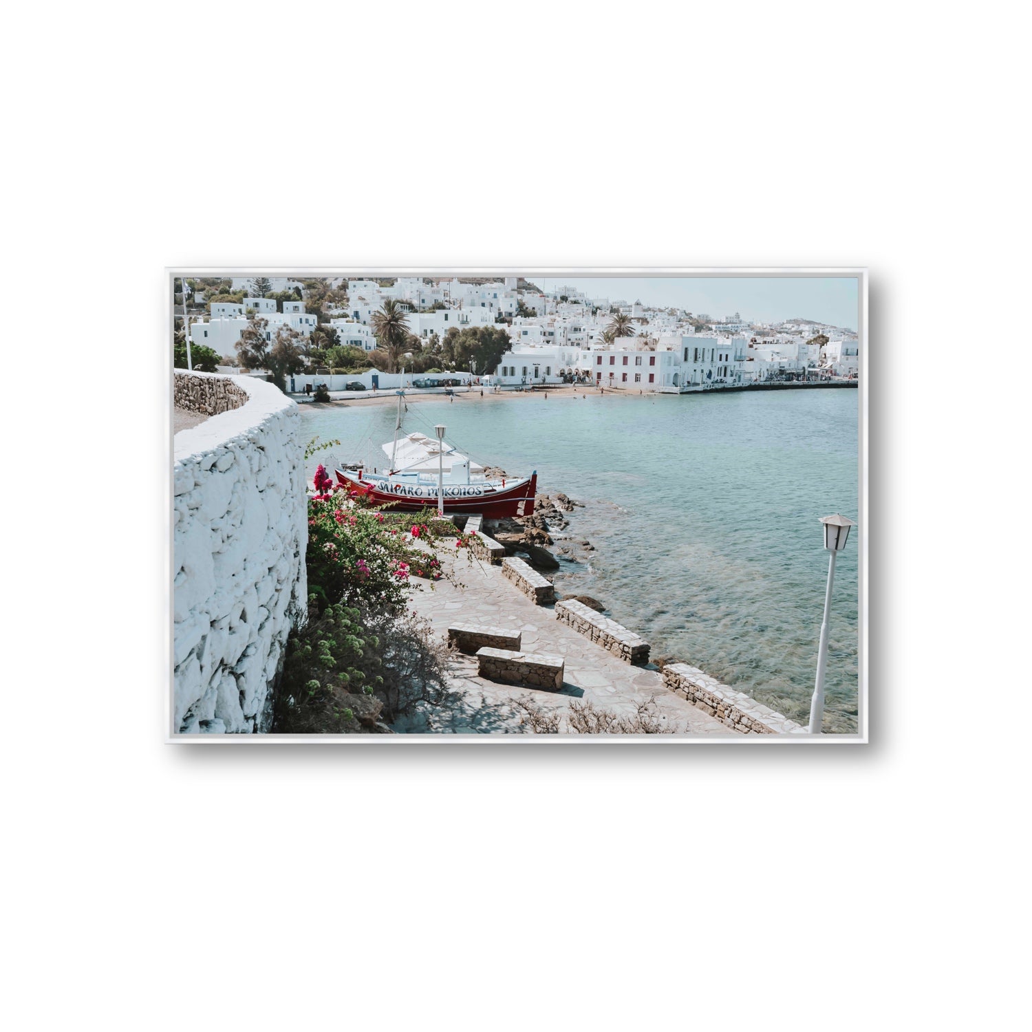 Harika Mykonos Greek island wall art Giant fine art canvas in white float frame